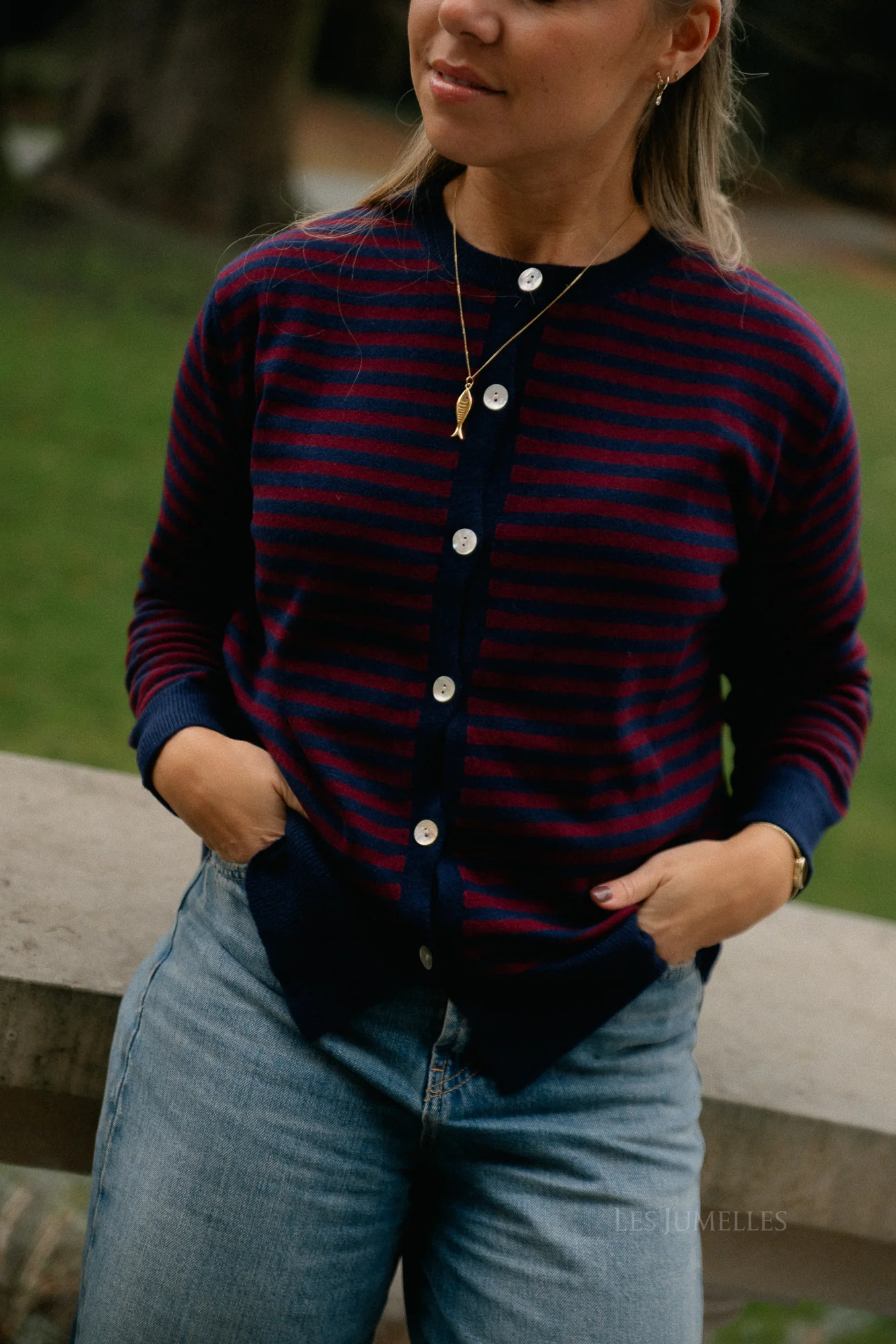 Lisa striped cardigan navy/burgundy - Image 6