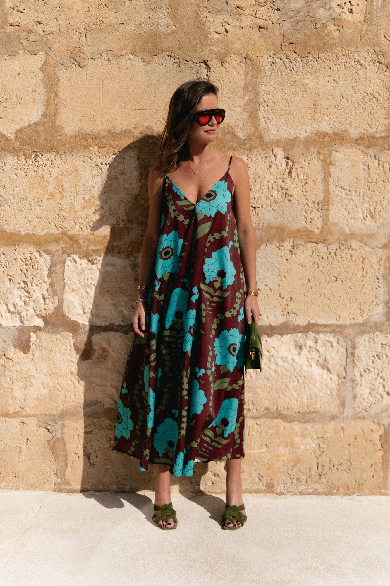 Liza printed maxi slip dress - burgundy/turquoise - Image 3
