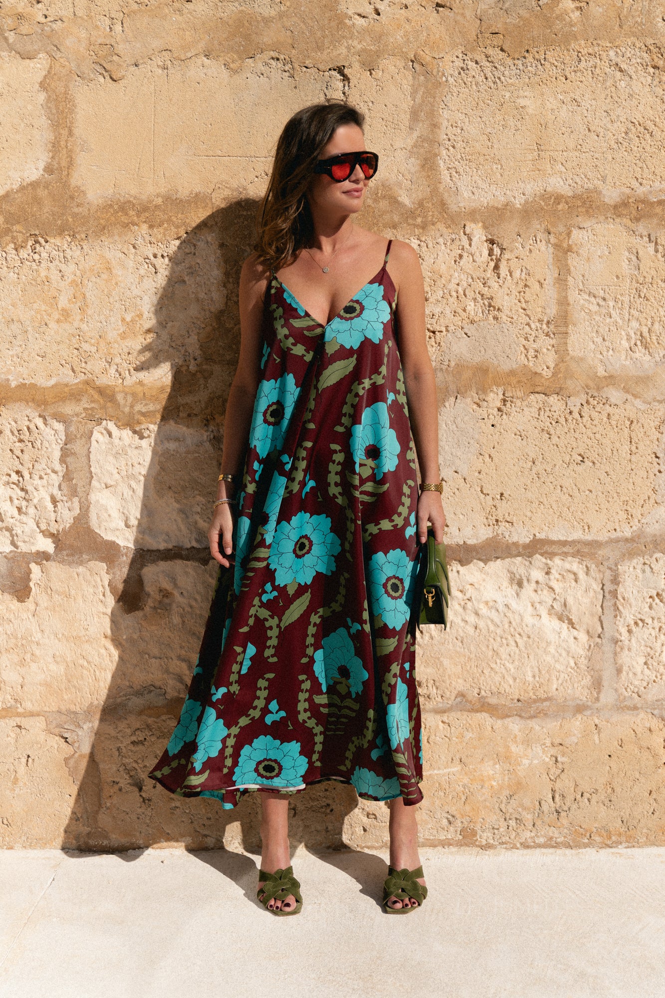 Liza printed maxi slip dress - burgundy/turquoise - Image 7