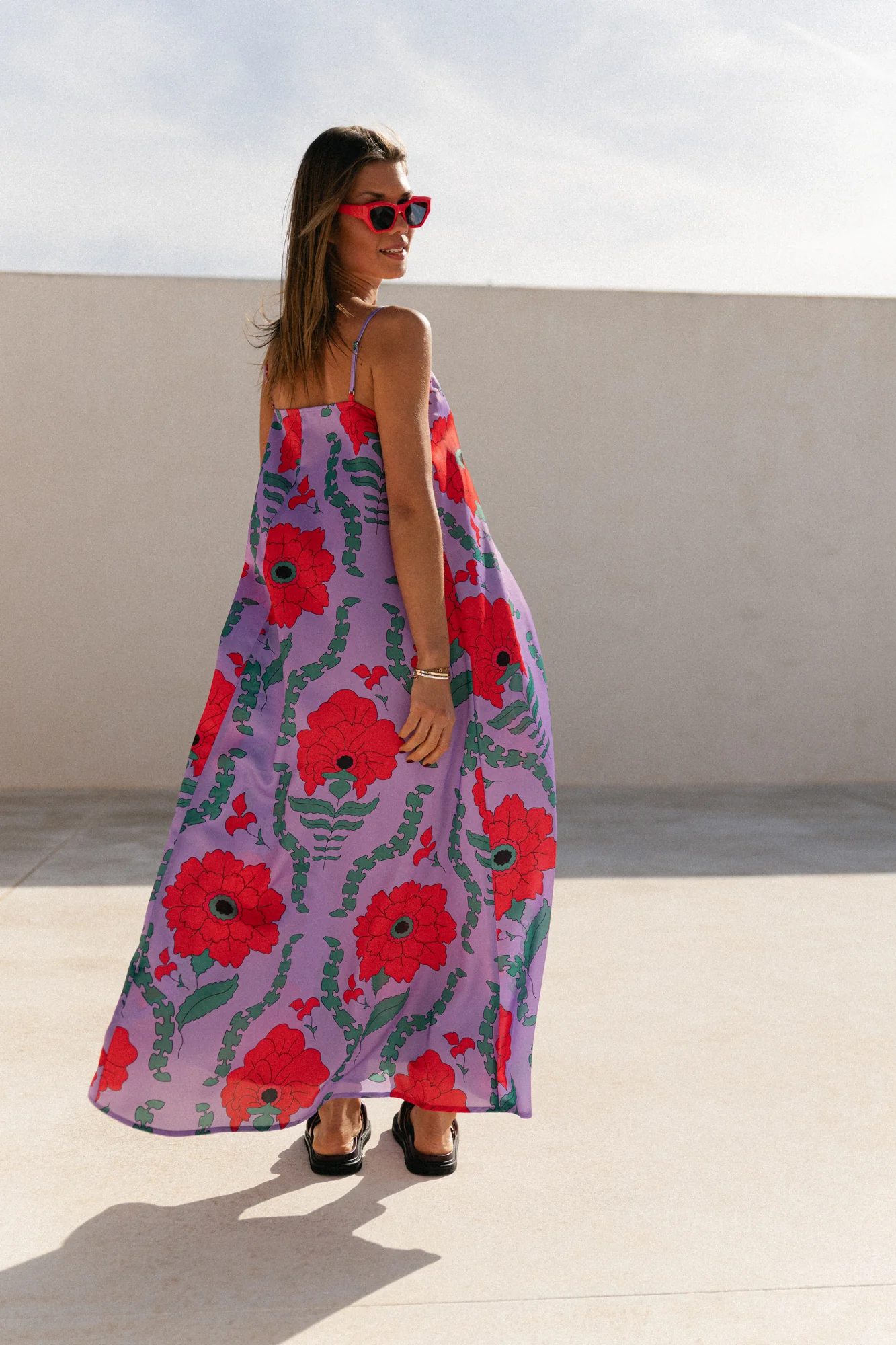 Liza printed maxi slip dress - lilac/coral - Image 7