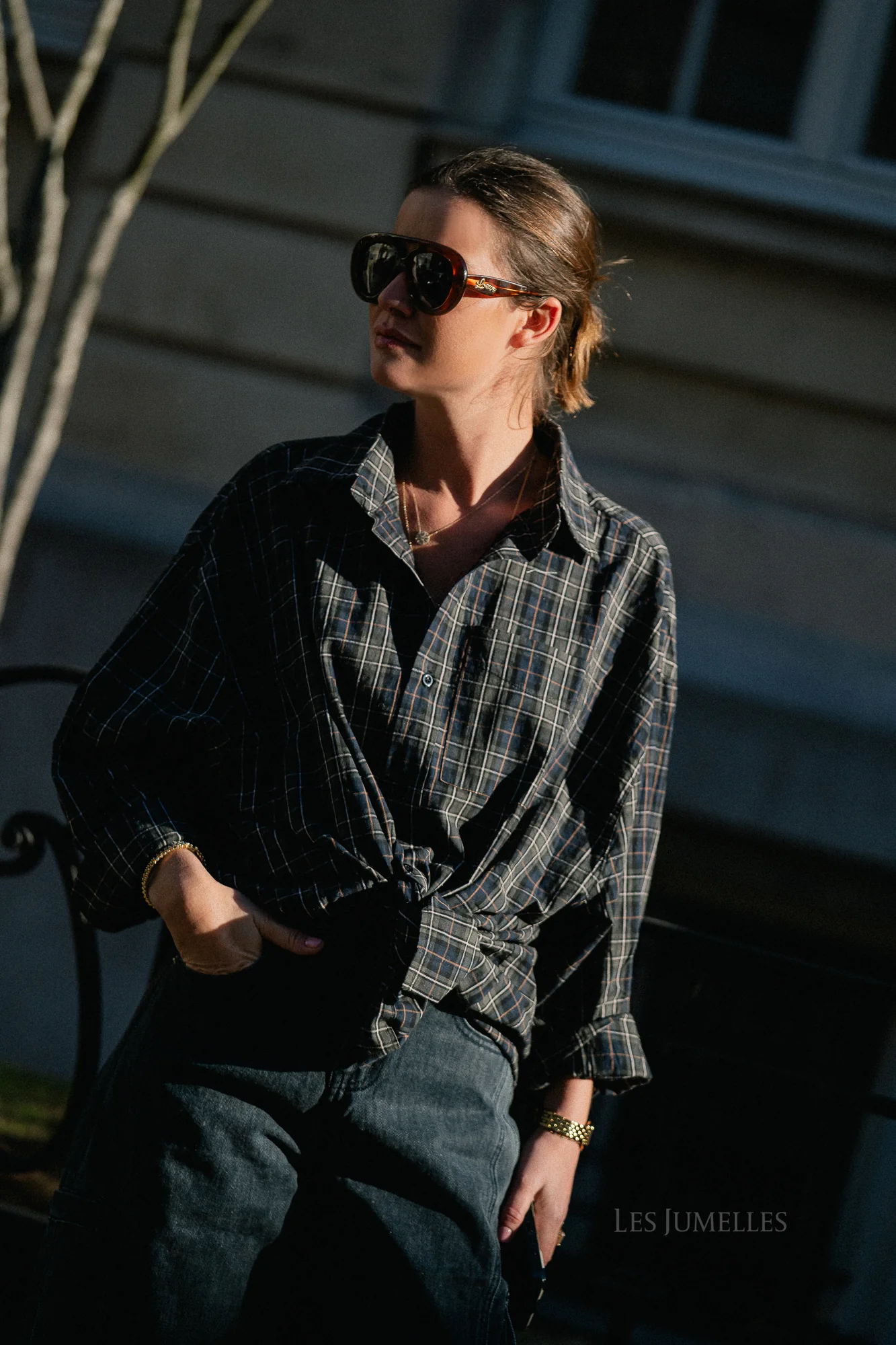 Lola checkered oversized shirt navy/olive - Image 5