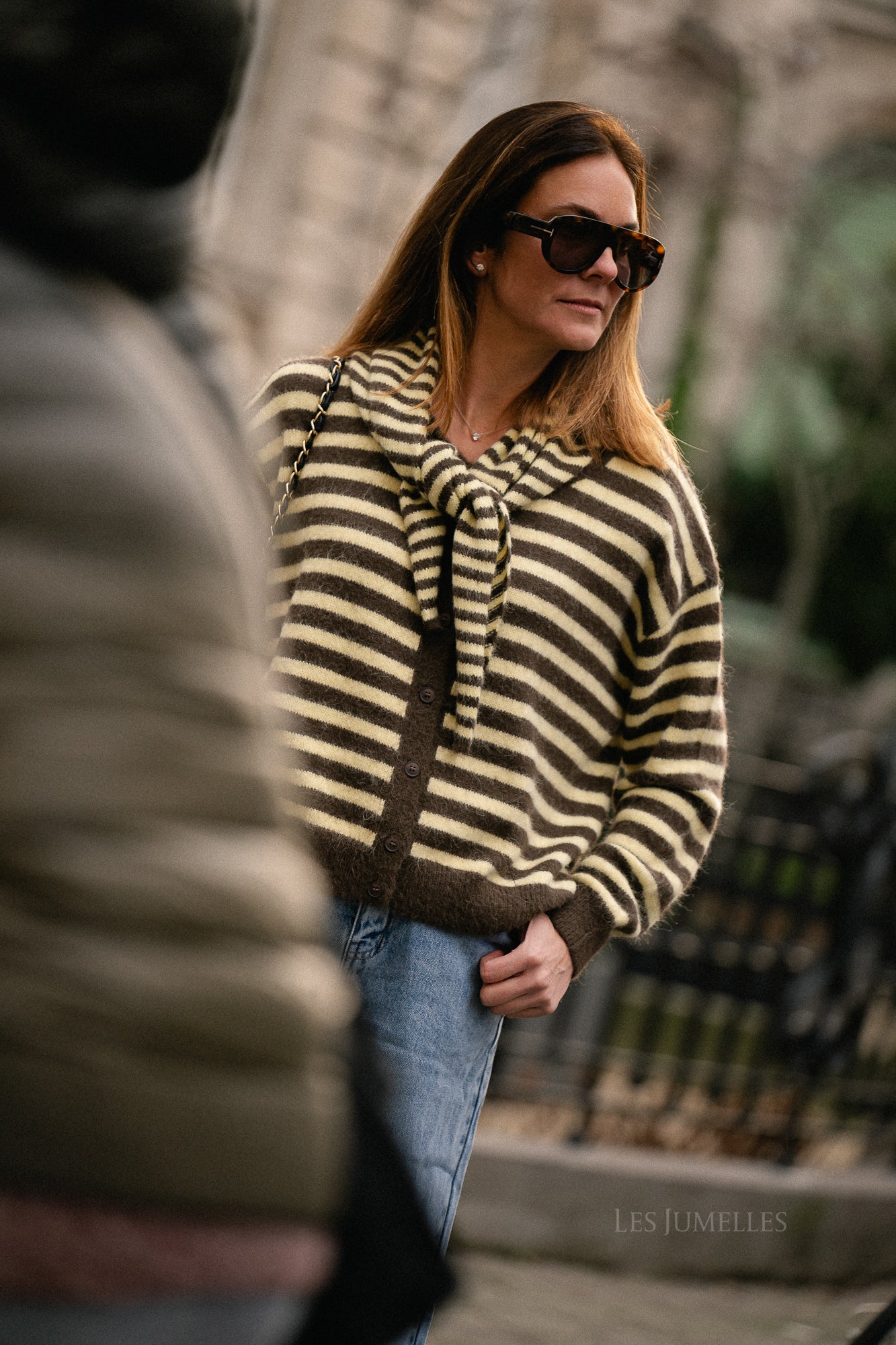 Louise striped cardigan hot chocolate/pastel yellow - Image 4