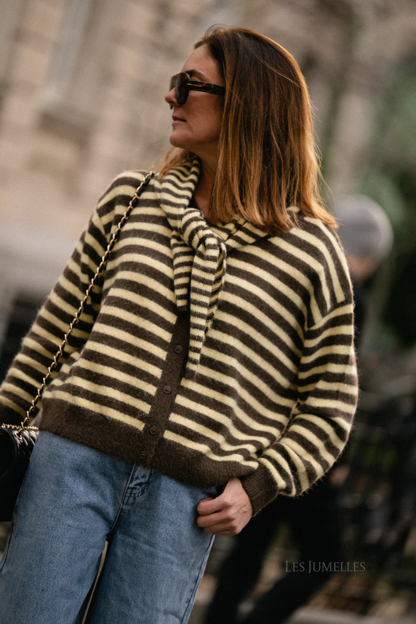 Louise striped cardigan hot chocolate/pastel yellow - Image 6