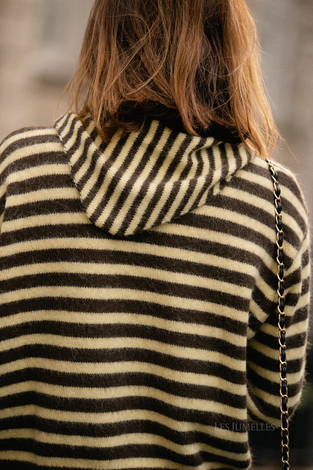 Louise striped triangle scarf hot chocolate/pastel yellow - Image 5