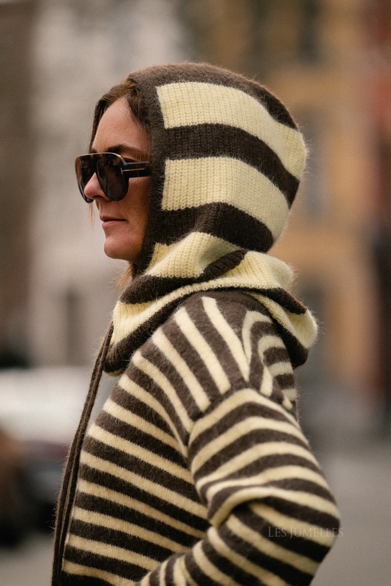 Marie striped balaclava hot chocolate/pastel yellow - Image 2