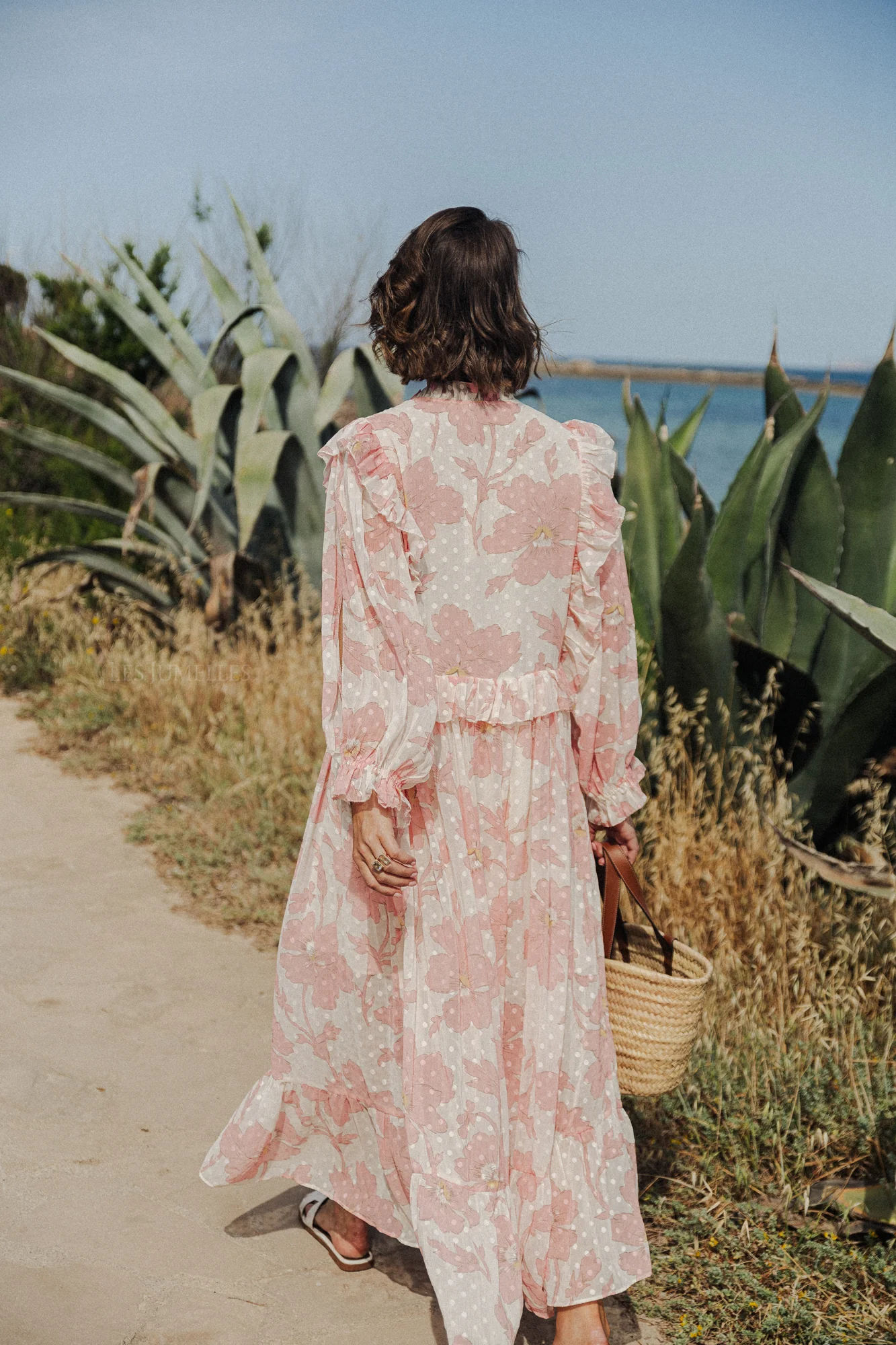 Maxi chiffon printed dress soft pink - Image 4