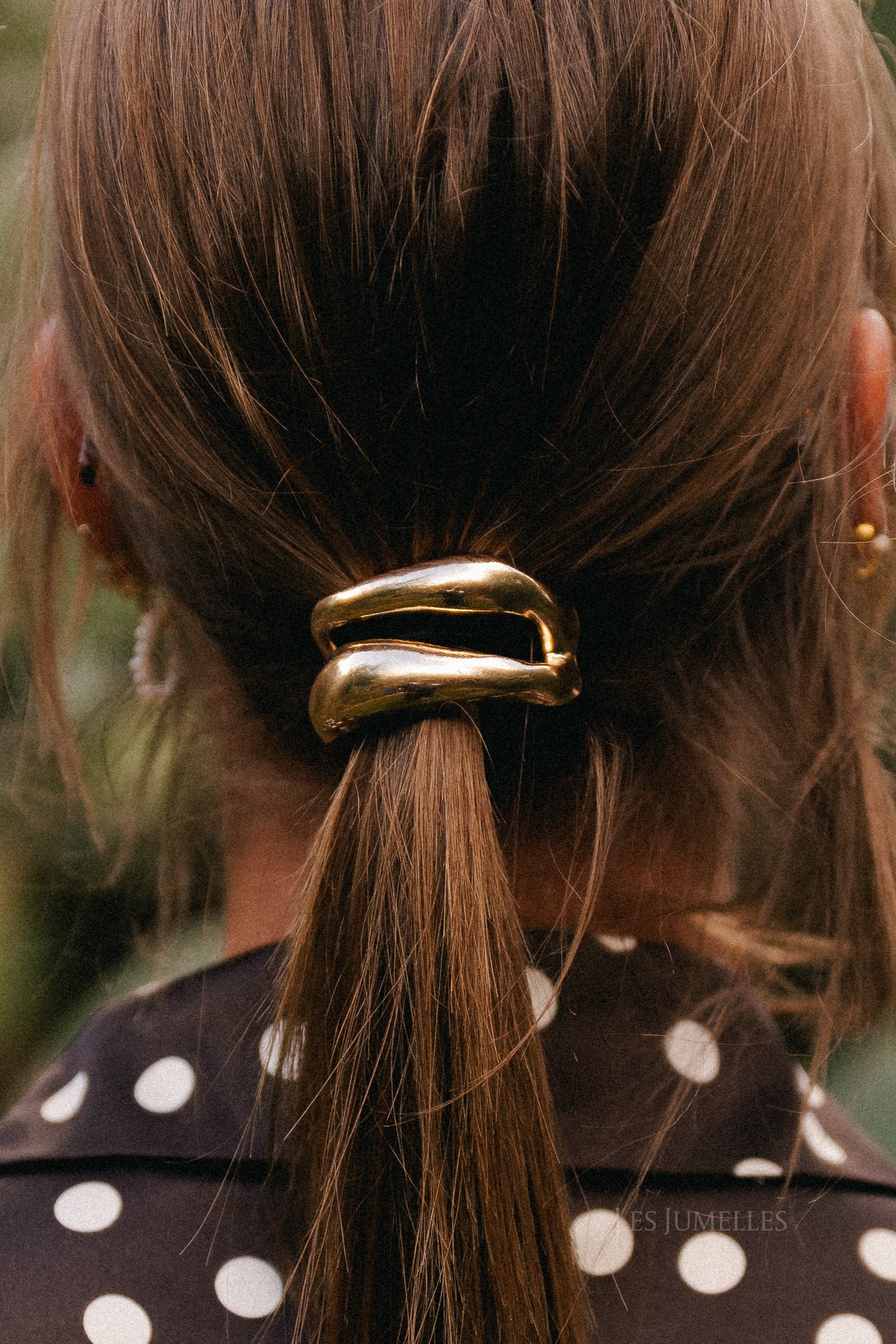 Metal bow hair tie gold - Image 2