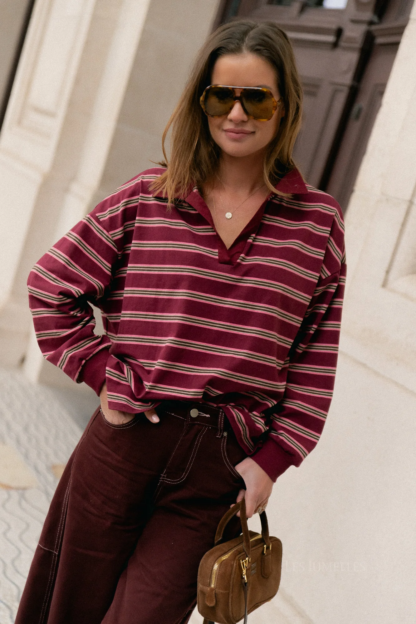 Noemie striped polo shirt burgundy/pink