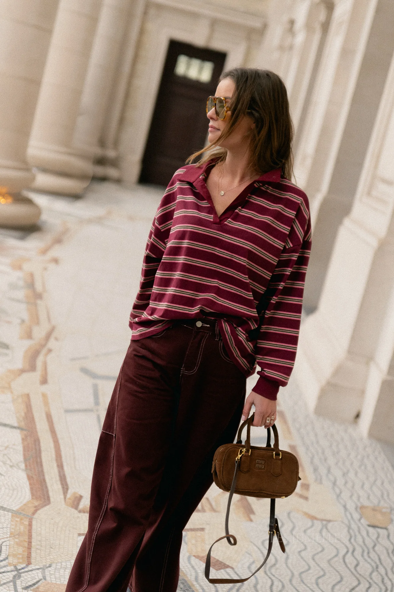 Noemie striped polo shirt burgundy/pink - Image 3