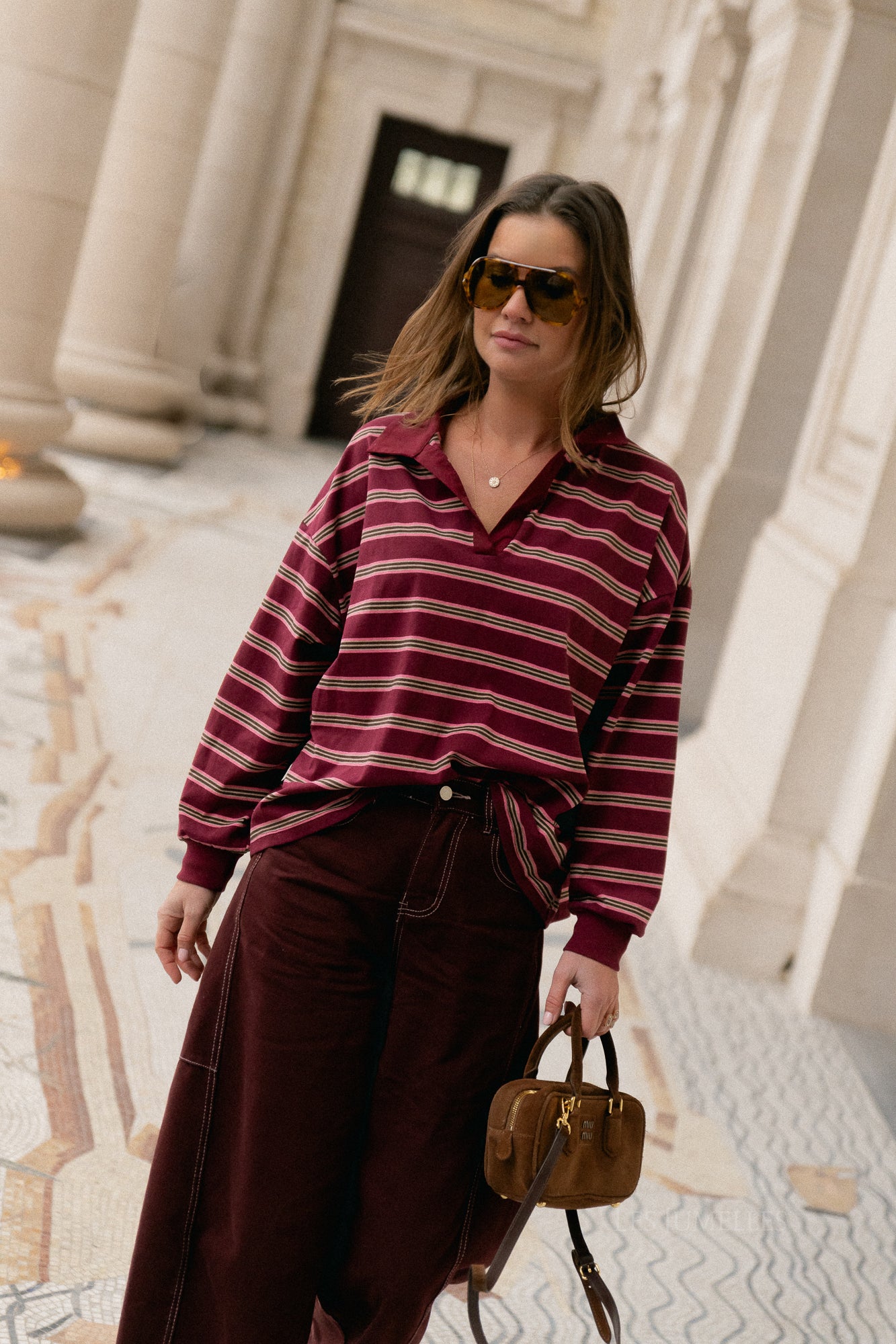 Noemie striped polo shirt burgundy/pink - Image 5