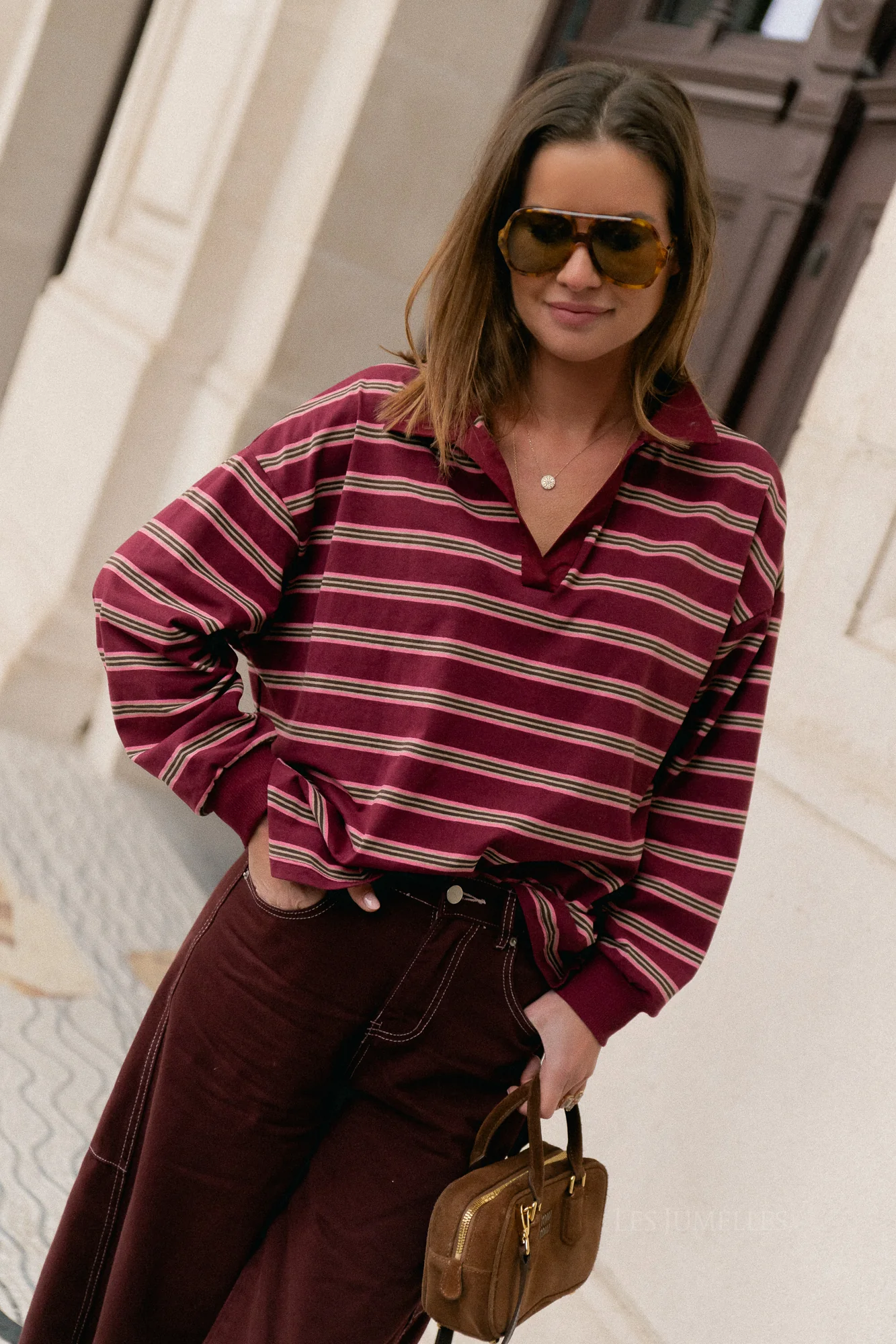 Noemie striped polo shirt burgundy/pink - Image 6