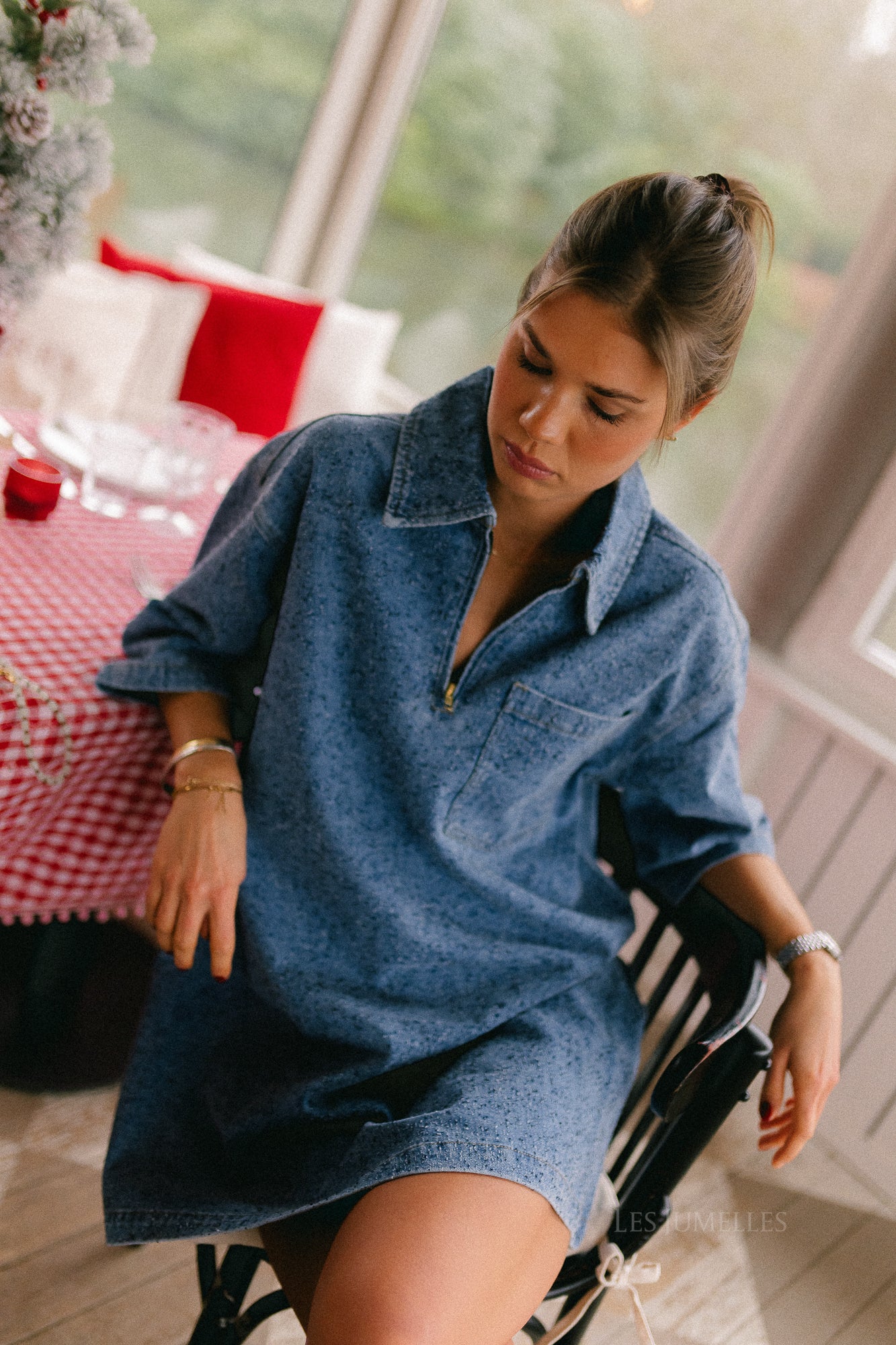 OBJFrida 3/4 sleeve dress light blue denim - Image 7