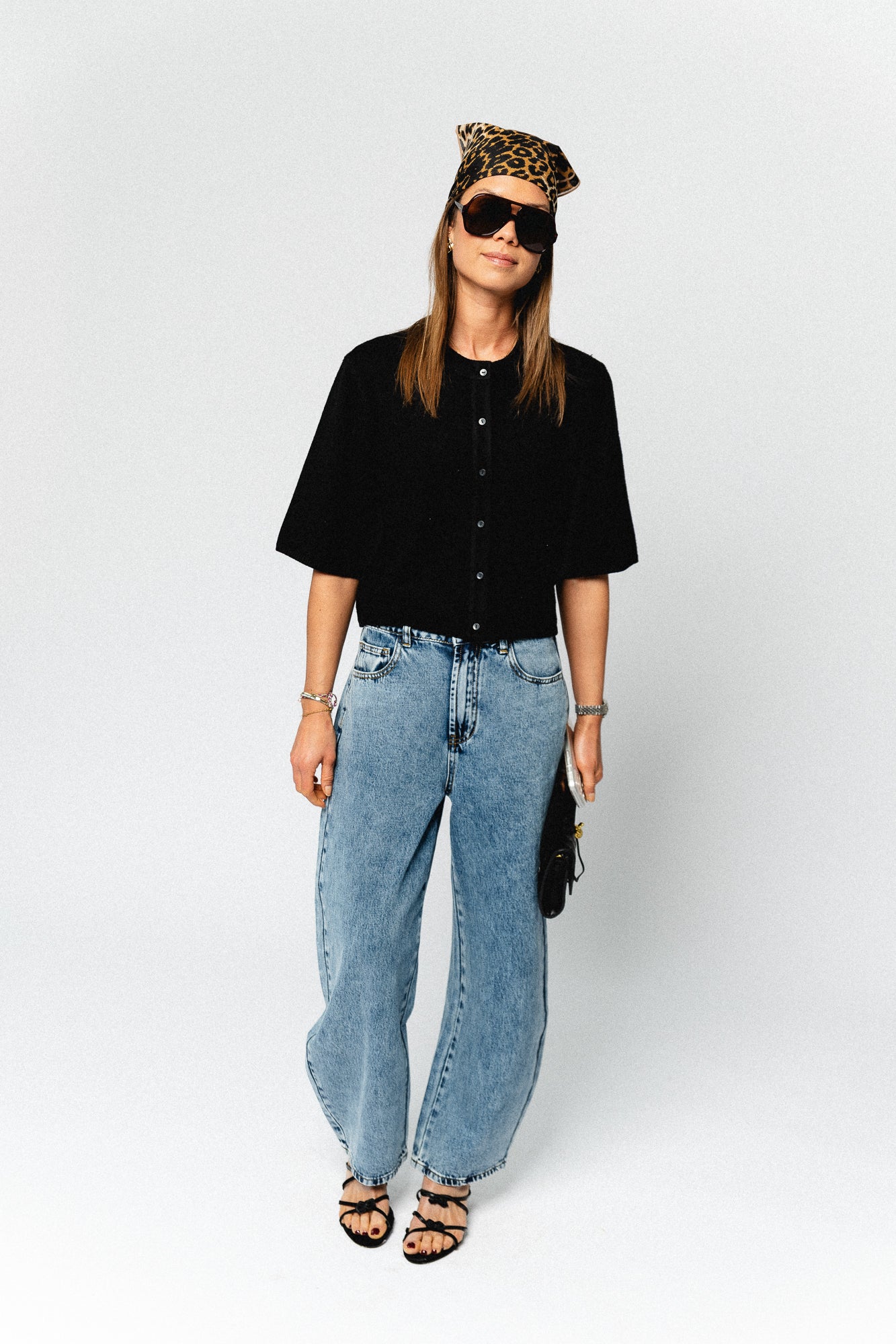 OBJThess solid 3/4 sleeve cardigan black - Image 8