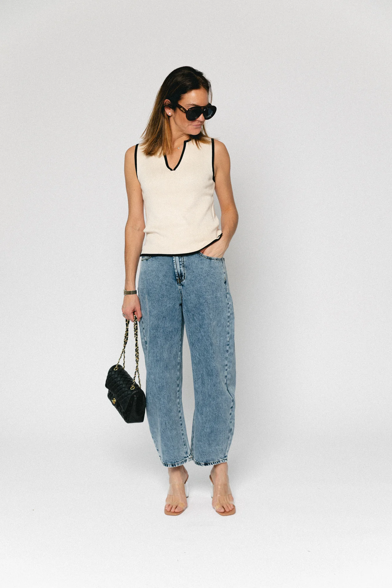 OBJViva V-neck knit top birch/black - Image 2