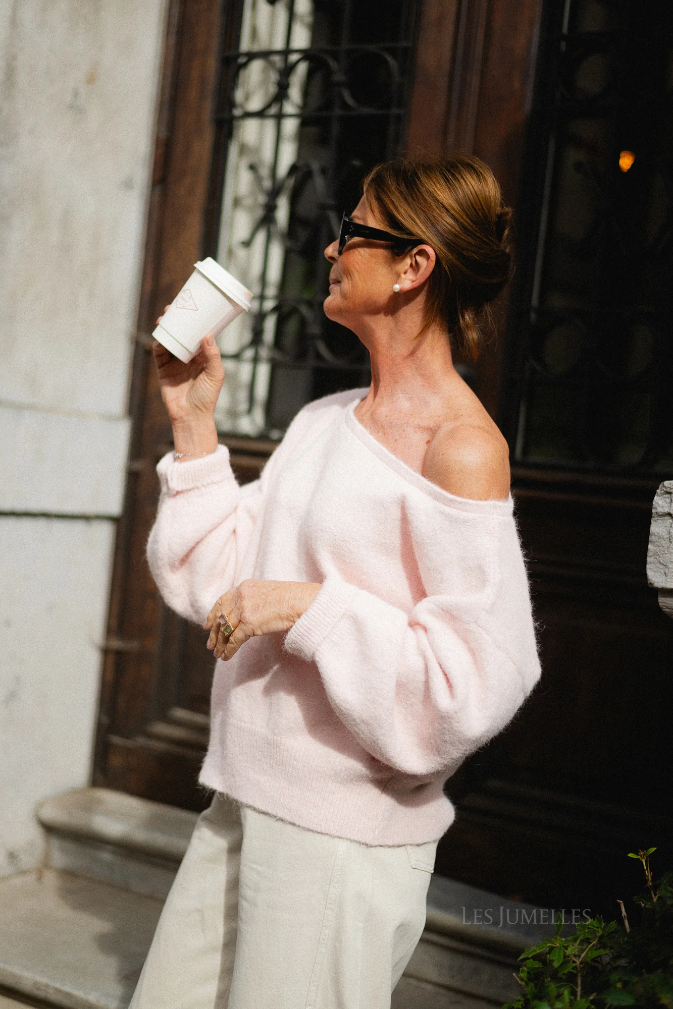 Olive off shoulder jumper baby pink - Image 3
