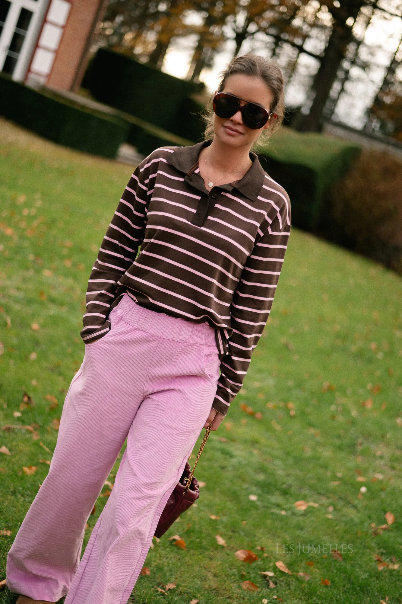 Robyn striped polo sweatshirt hot chocolate/pink - Image 3