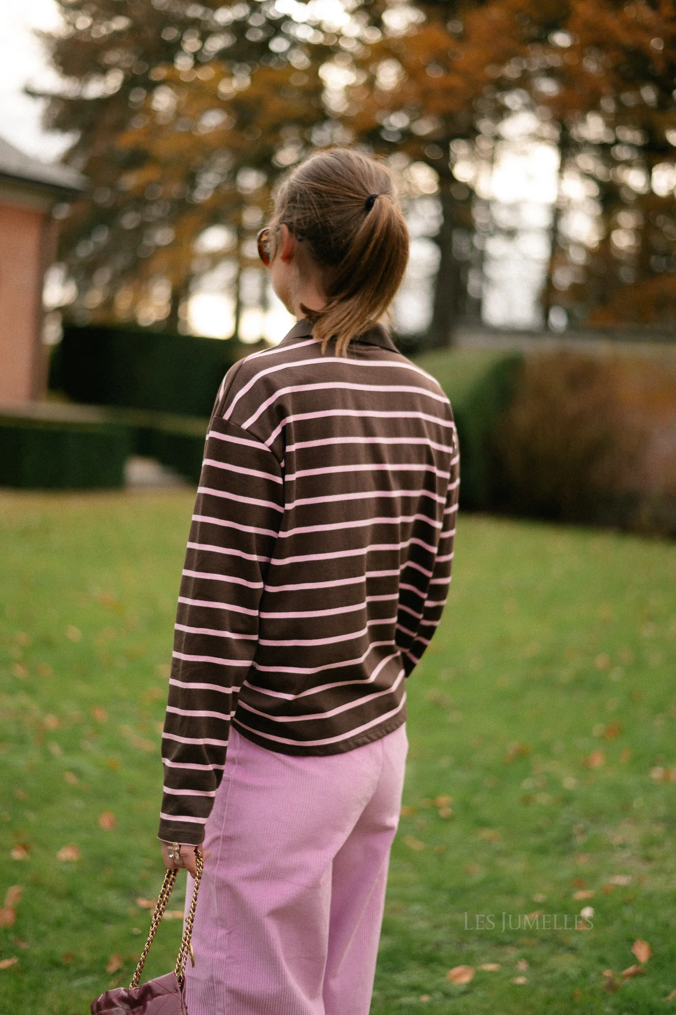 Robyn striped polo sweatshirt hot chocolate/pink - Image 4
