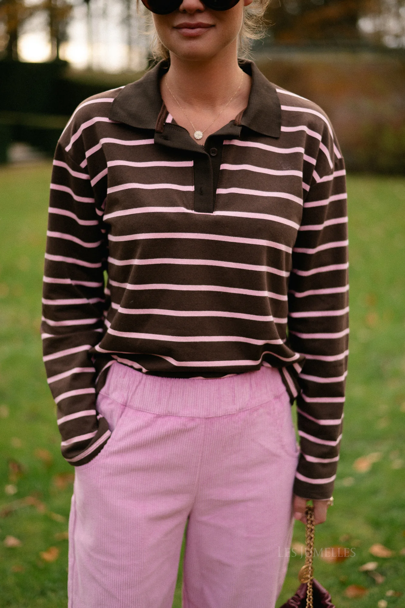 Robyn striped polo sweatshirt hot chocolate/pink - Image 5