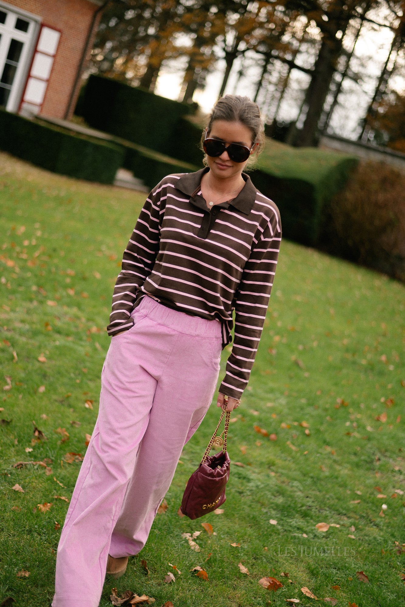 Robyn striped polo sweatshirt hot chocolate/pink - Image 6