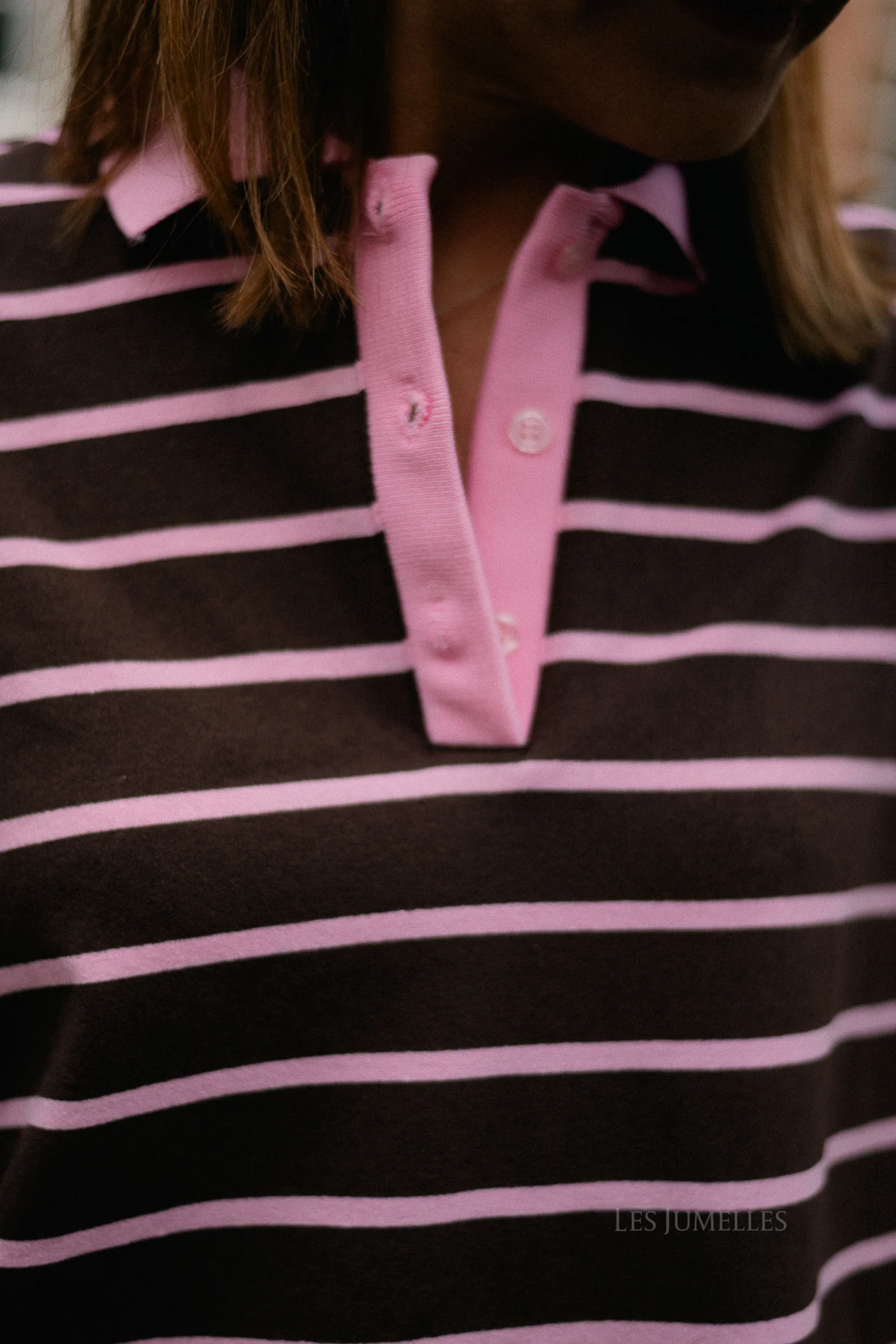 Robyn striped polo sweatshirt pink/hot chocolate - Image 2