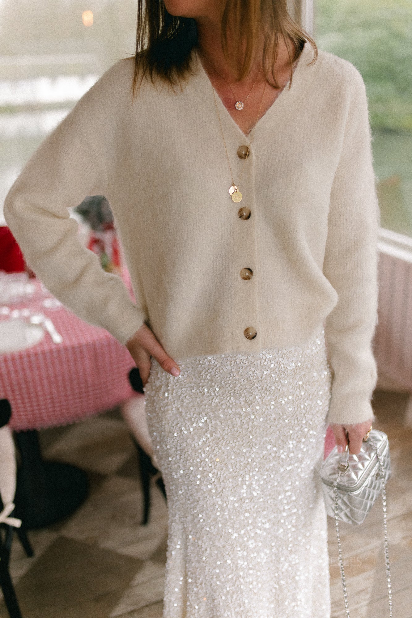 ROURose LS V-neck cardigan birch - Image 7