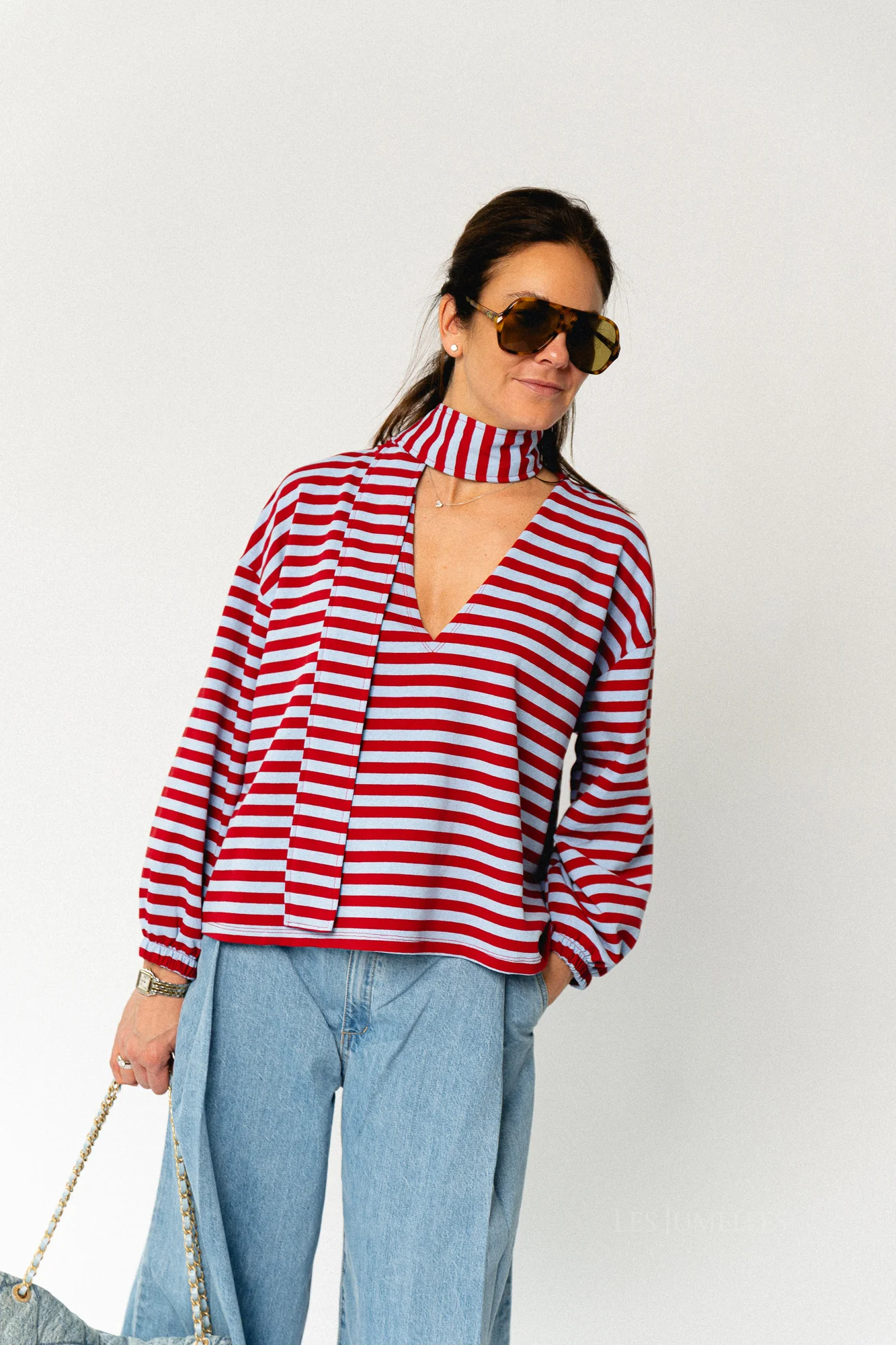 Silvy striped V-neck sweatshirt red/blue - Image 9