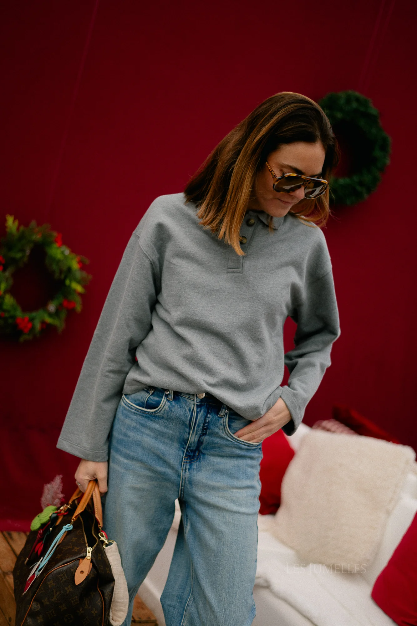 SLFAri Gia LS polo sweat medium grey melange - Image 16