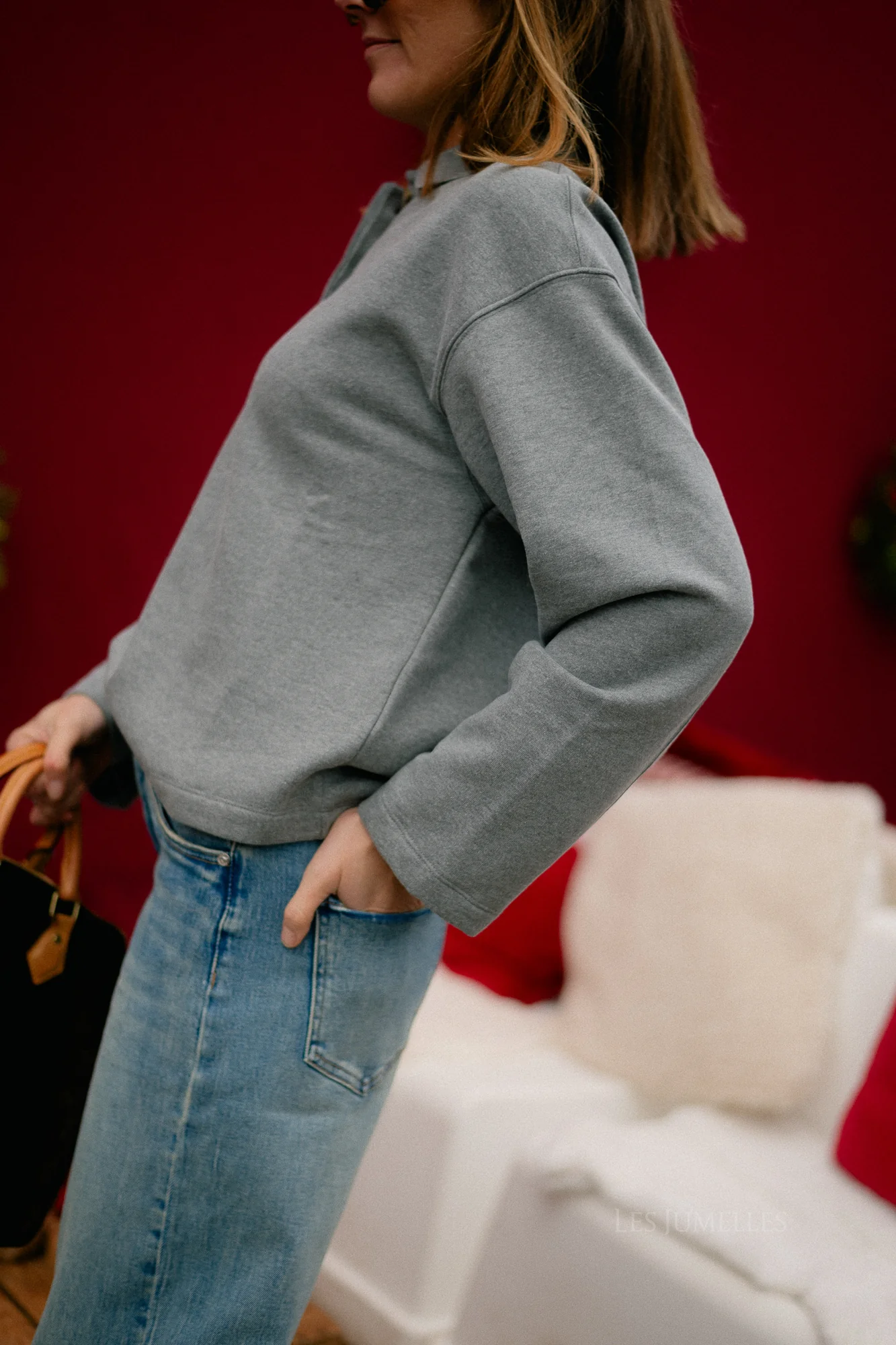 SLFAri Gia LS polo sweat medium grey melange - Image 19