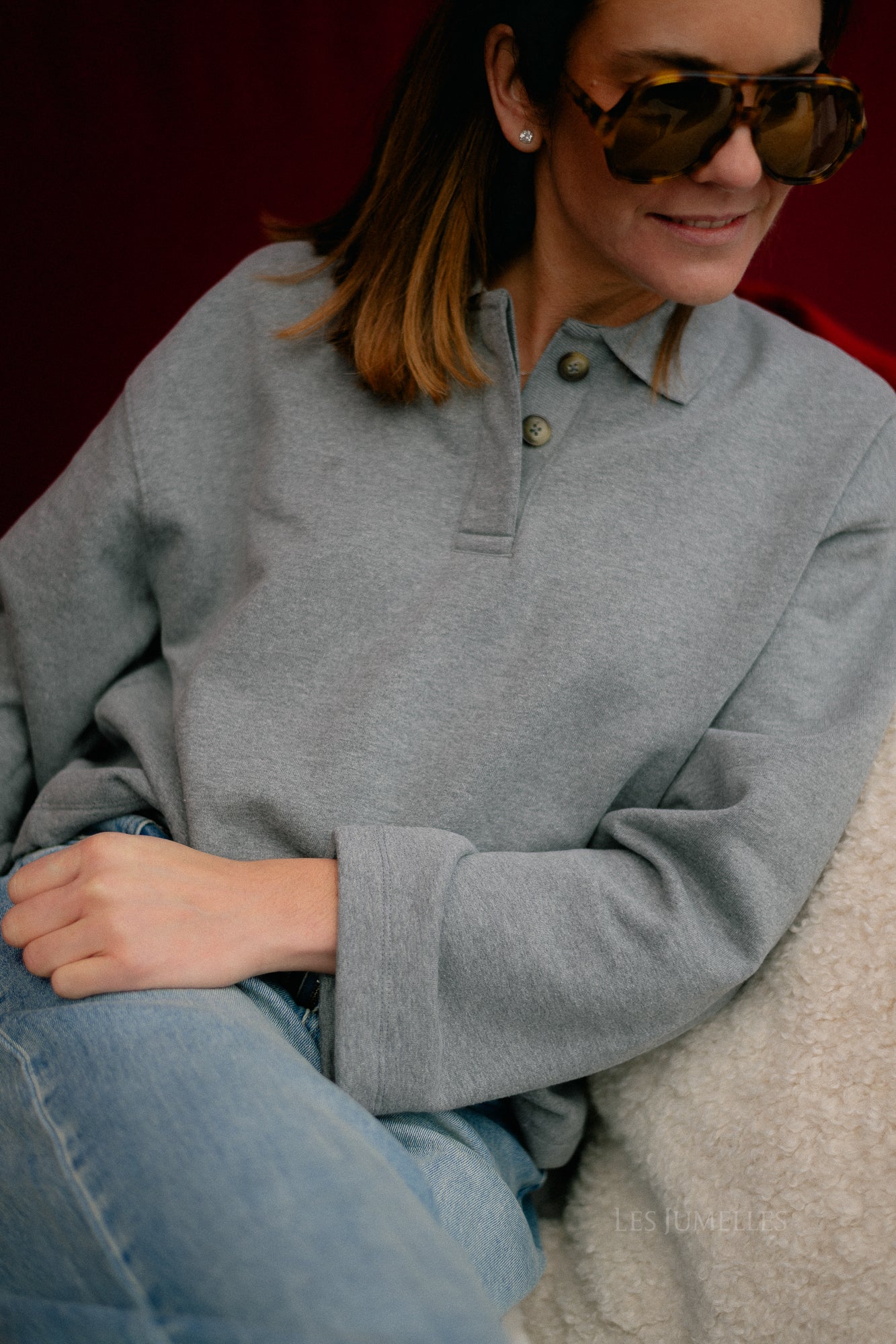 SLFAri Gia LS polo sweat medium grey melange - Image 23