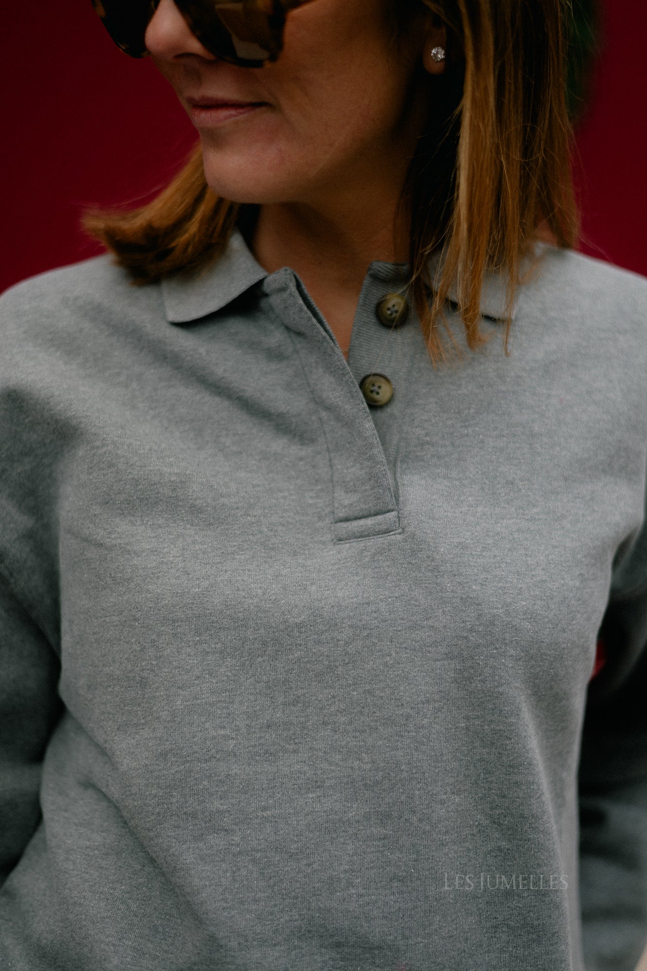 SLFAri Gia LS polo sweat medium grey melange - Image 8