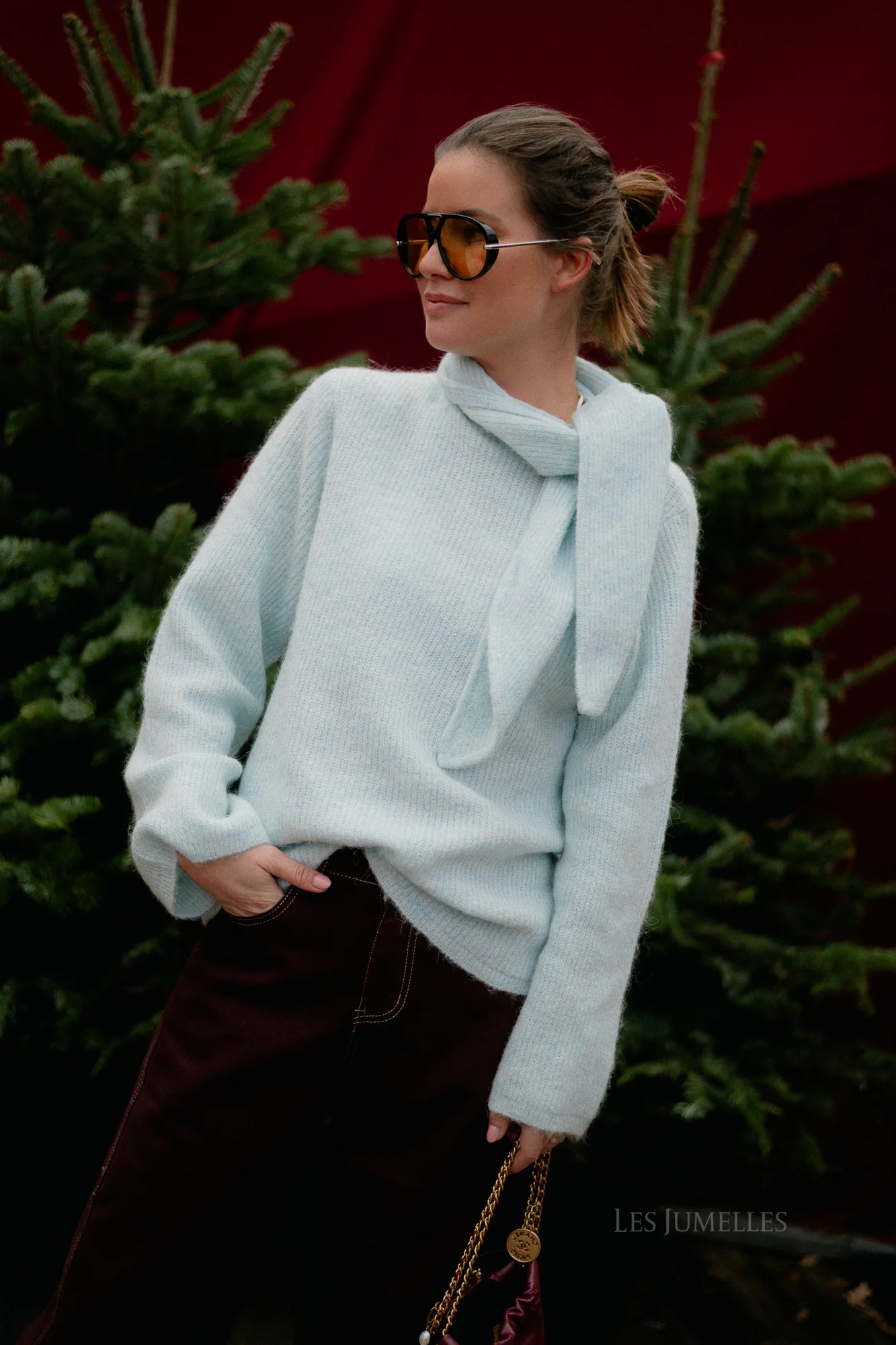 SLFLulu LS bow knit blue glow melange - Image 13