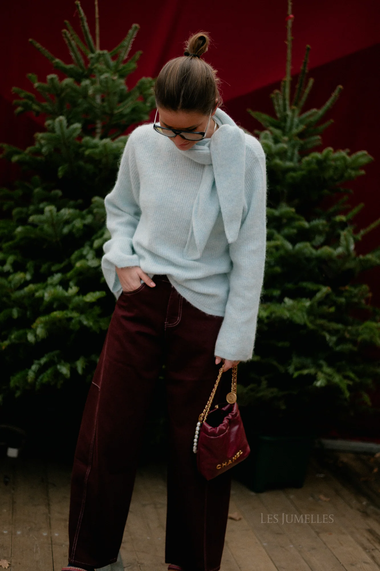 SLFLulu LS bow knit blue glow melange - Image 18