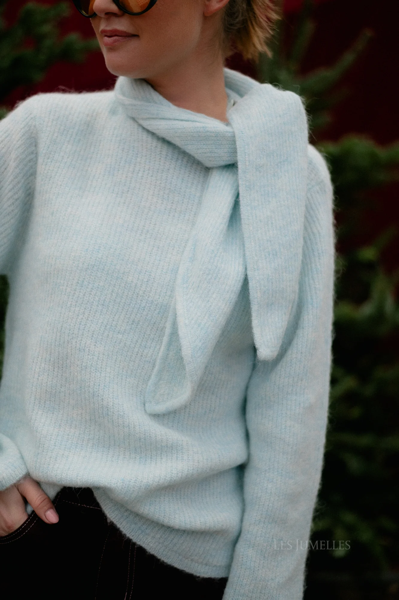 SLFLulu LS bow knit blue glow melange - Image 5