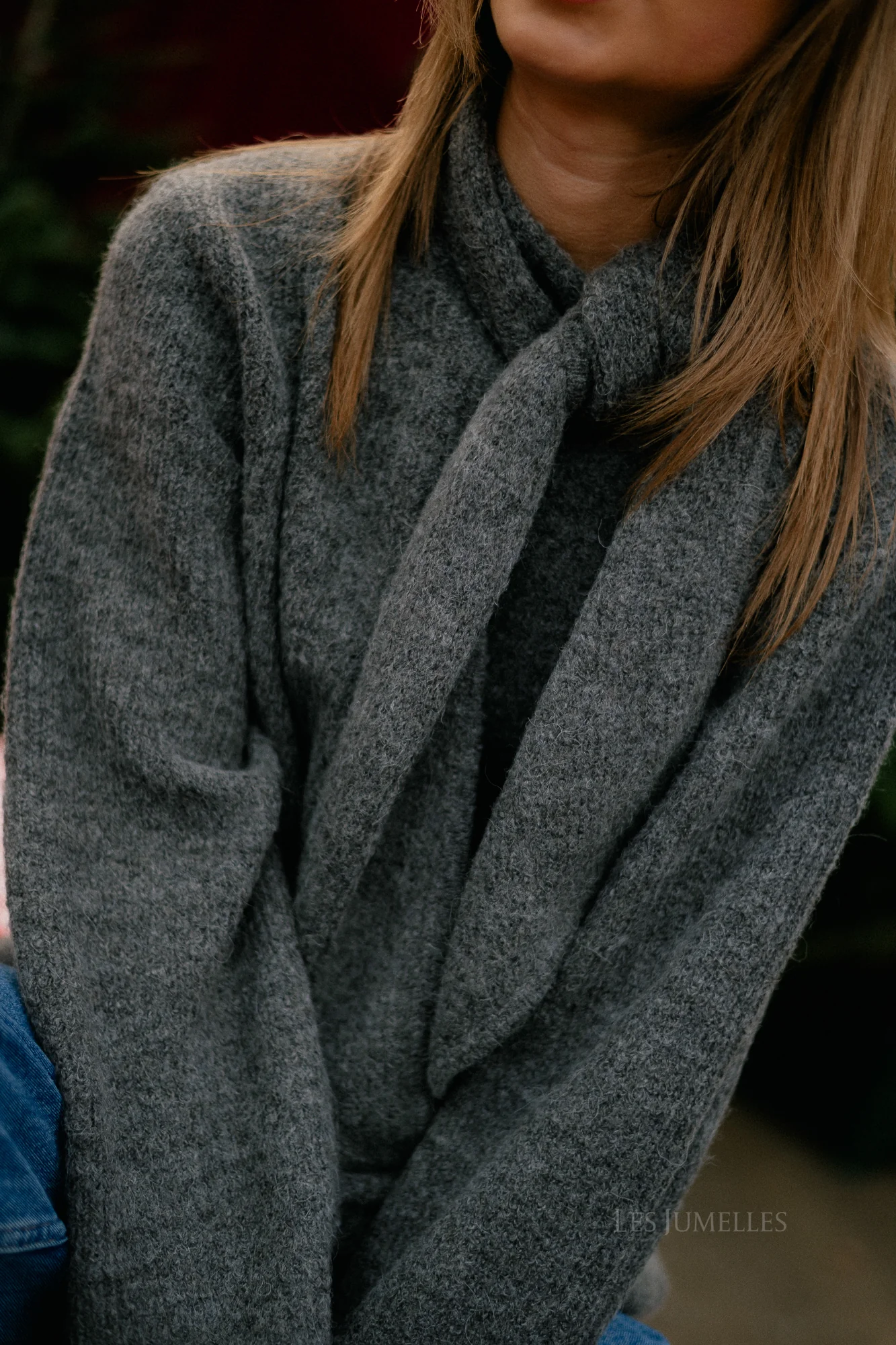 SLFLulu LS bow knit medium grey melange - Image 2