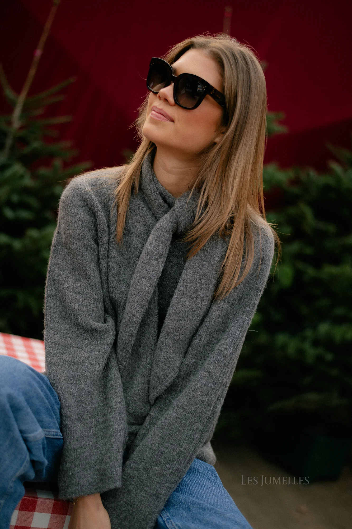 SLFLulu LS bow knit medium grey melange - Image 5