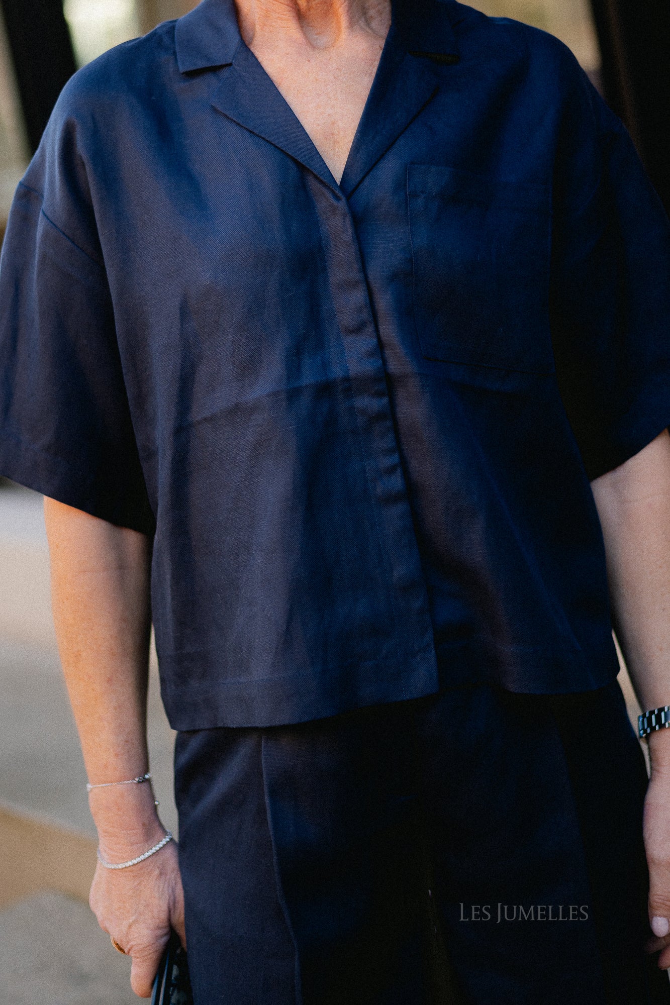 SLFLyra 2/4 boxy linen blend shirt dark sapphire - Image 5