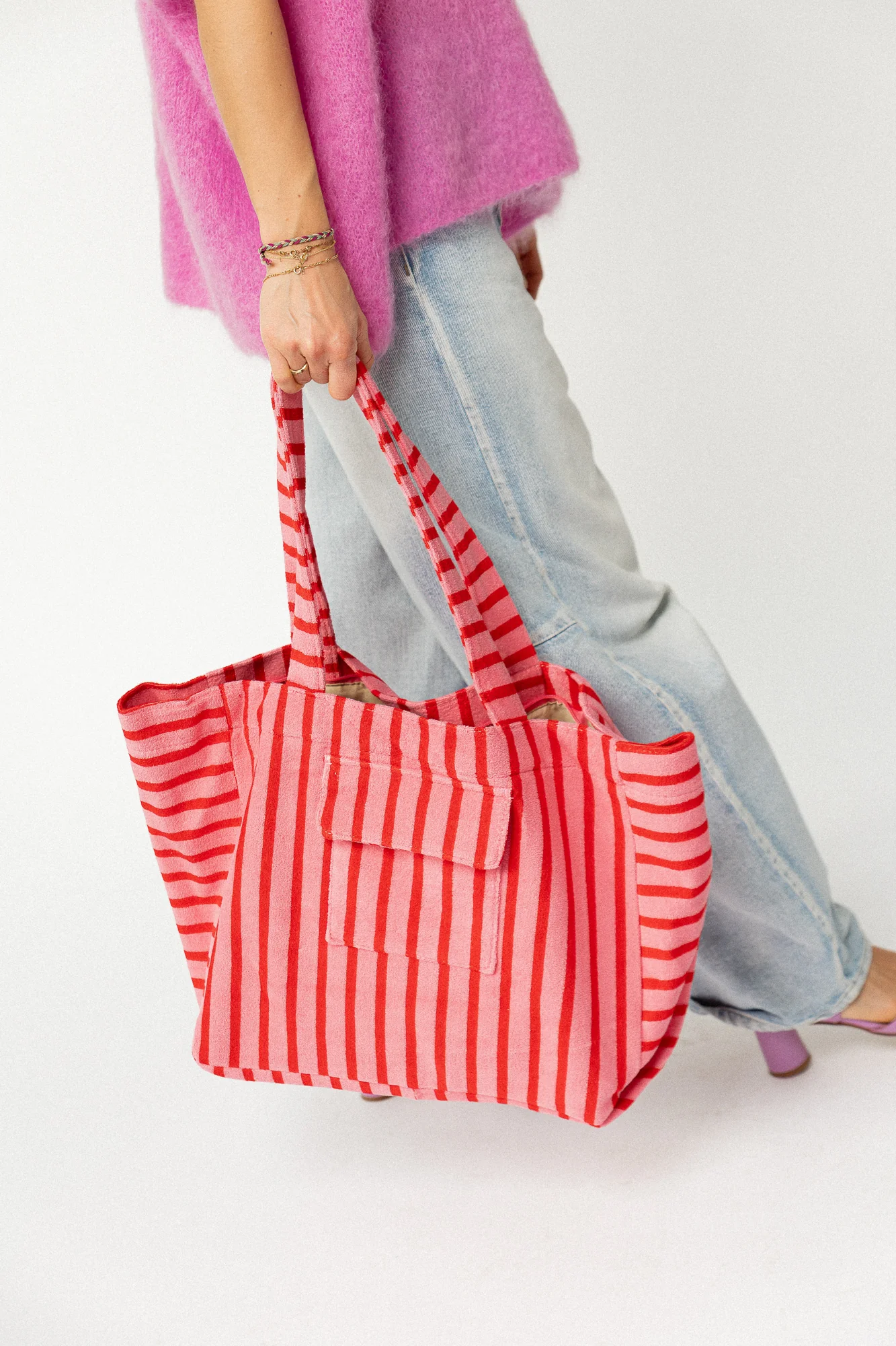 Striped terry shopper – fuchsia/red - Image 2