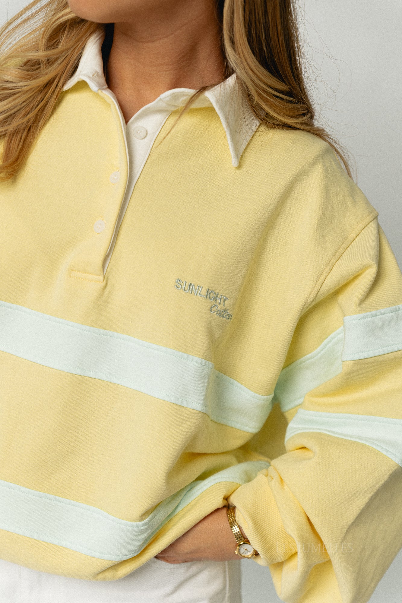 Sunlight Cotton polo-collar sweatshirt - butter yellow/mint - Image 2