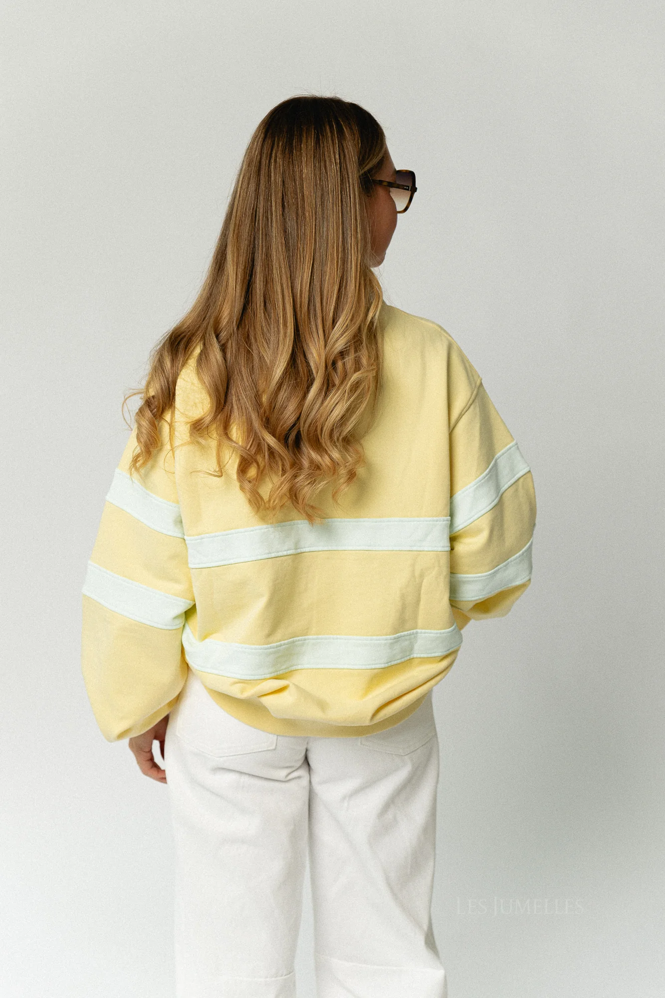 Sunlight Cotton polo-collar sweatshirt - butter yellow/mint - Image 3