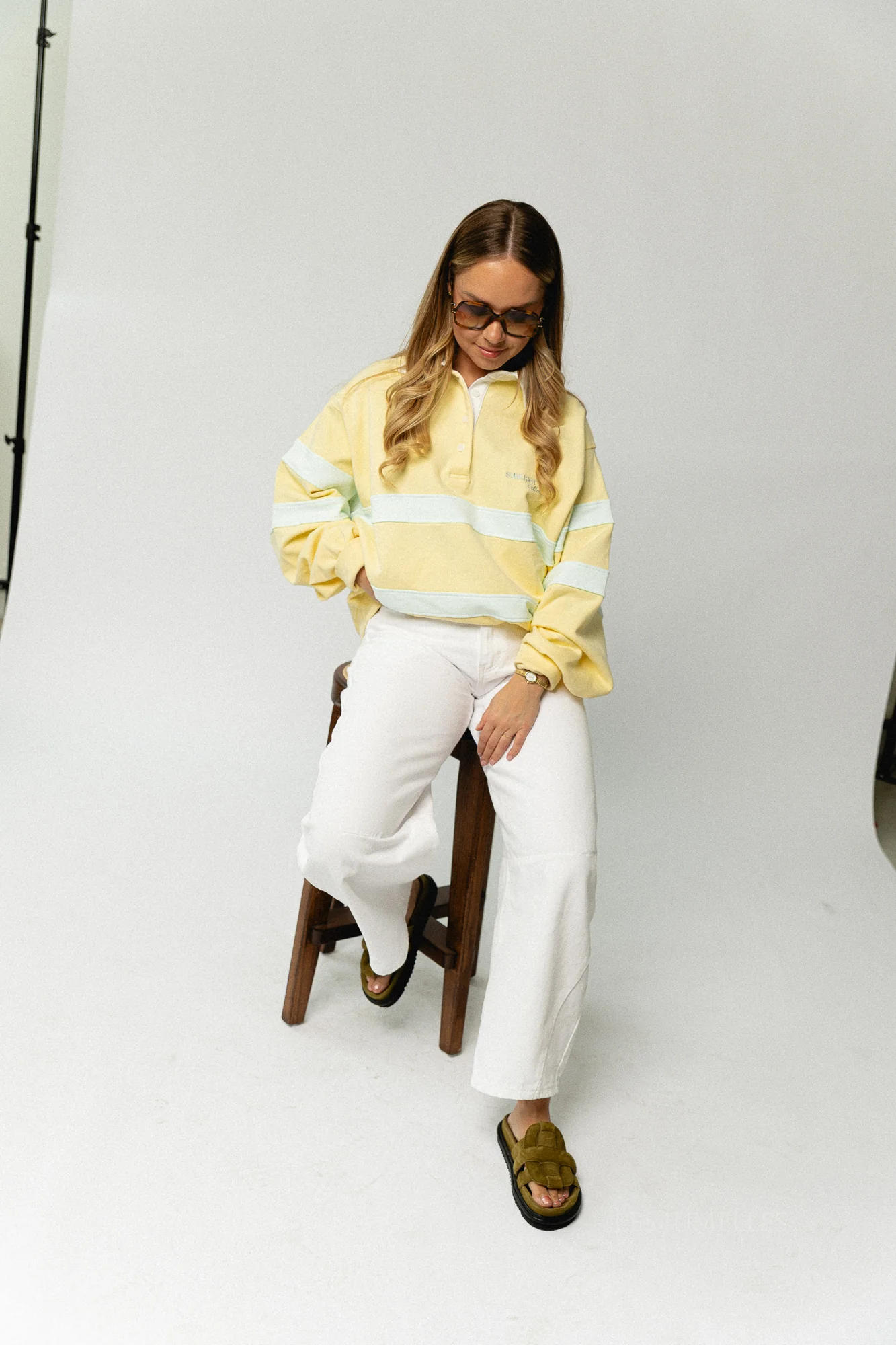Sunlight Cotton polo-collar sweatshirt - butter yellow/mint - Image 9