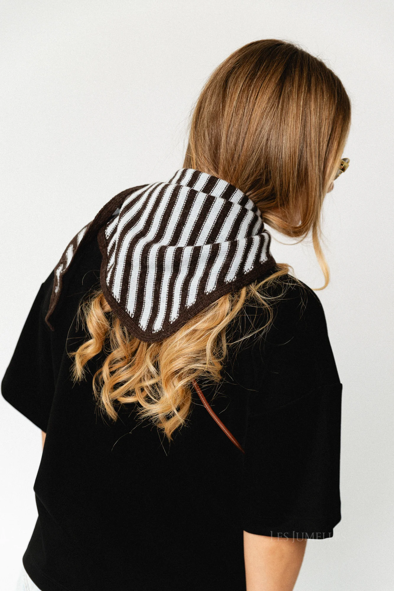 Susie striped triangle scarf - dark brown/dusty blue - Image 3