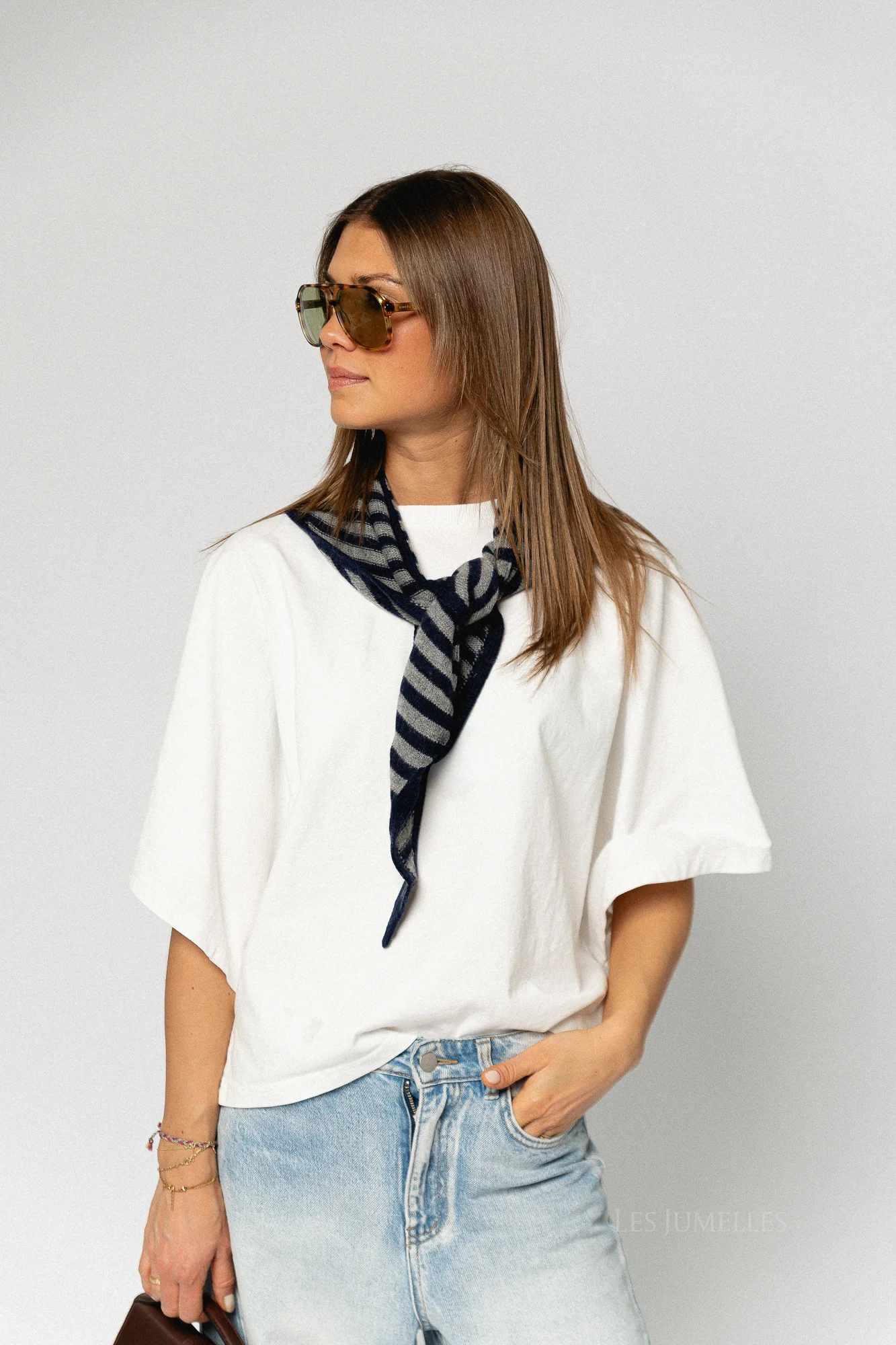 Susie striped triangle scarf - navy blue/grey - Image 3