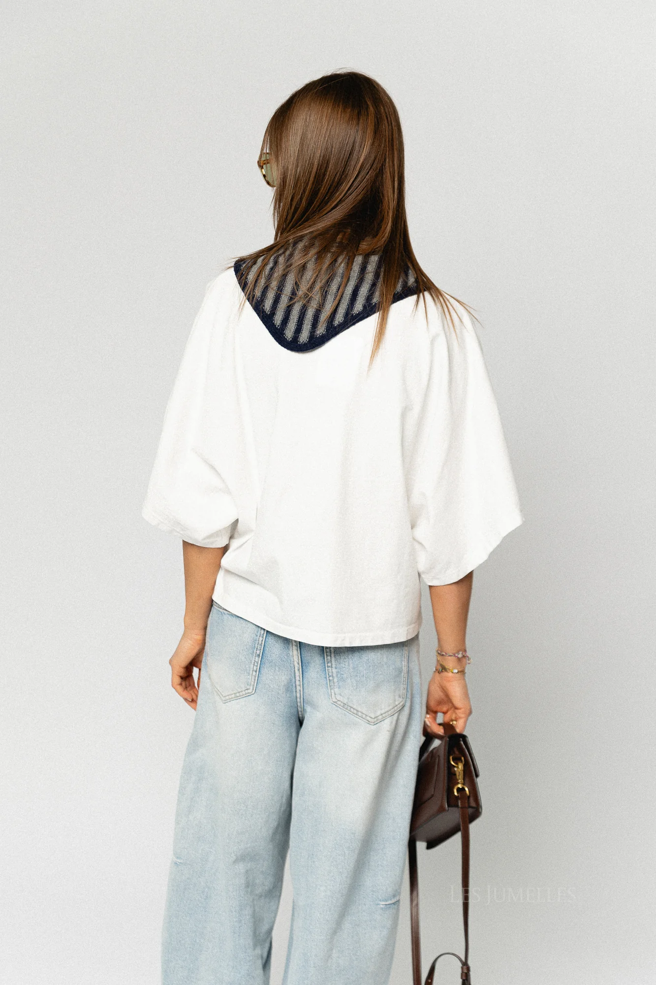 Susie striped triangle scarf - navy blue/grey - Image 4
