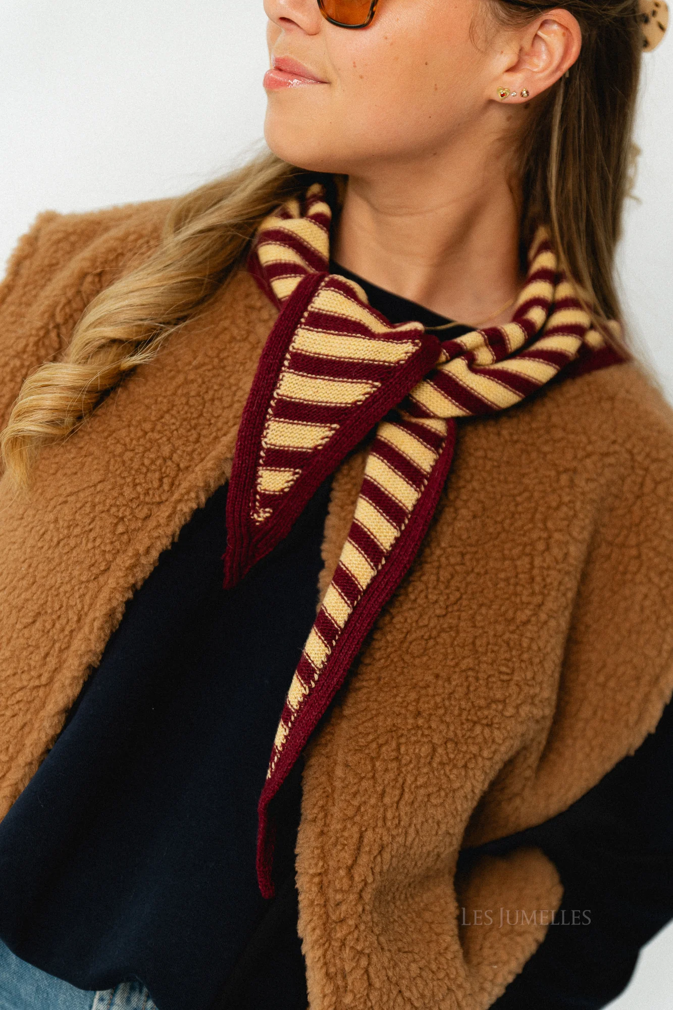 Susie striped triangle scarf - burgundy/light yellow - Image 2