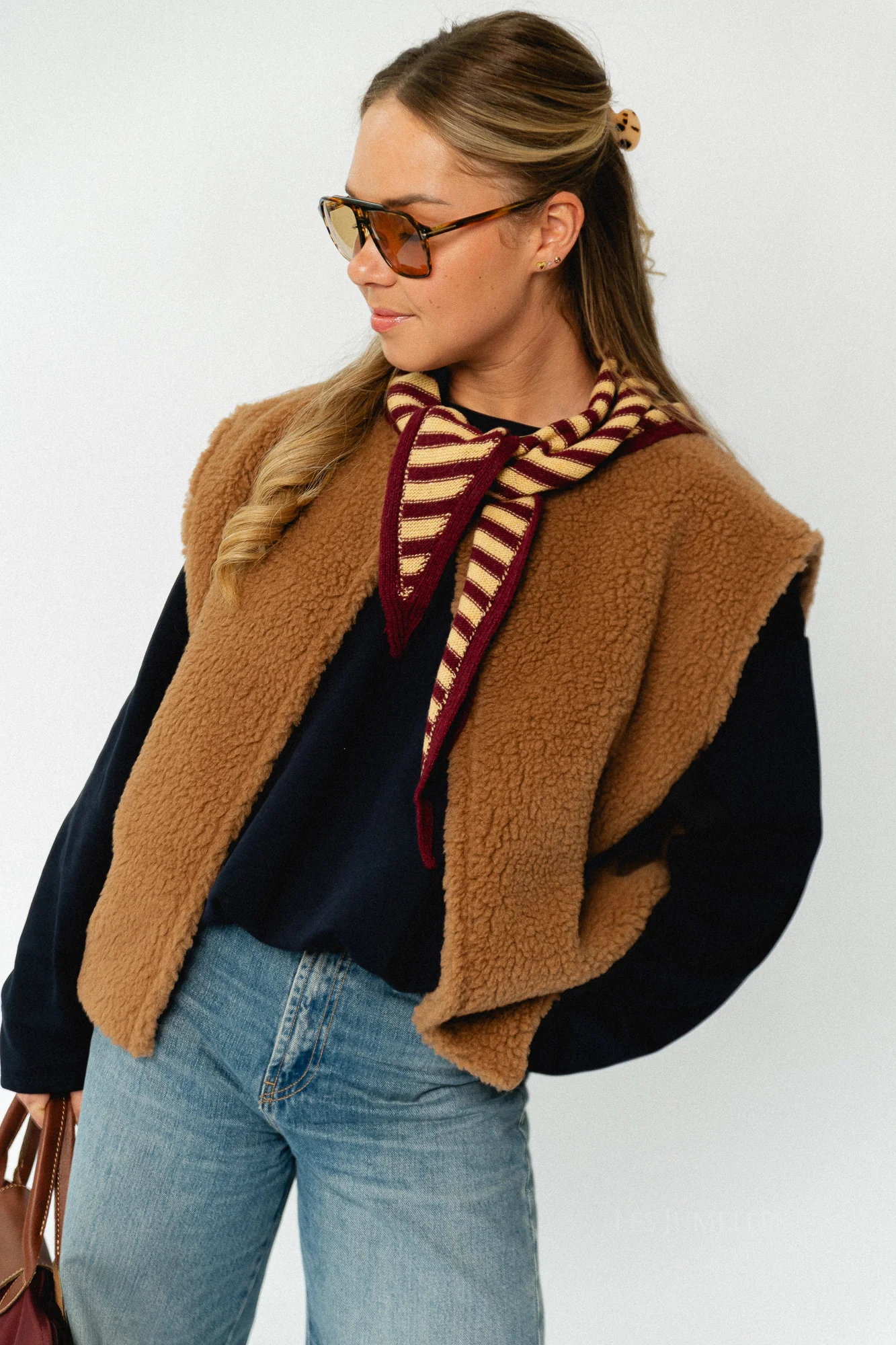 Susie striped triangle scarf - burgundy/light yellow - Image 3