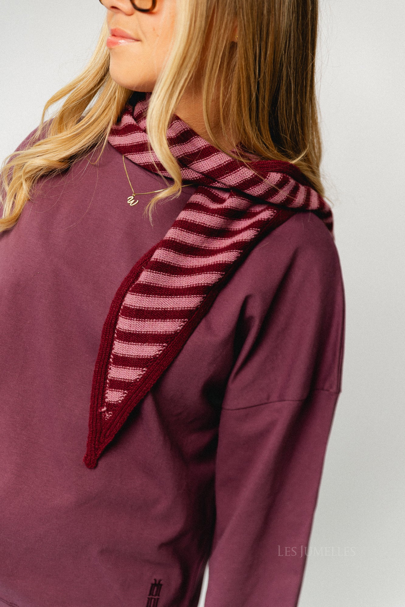 Susie striped triangle scarf - burgundy/raspberry - Image 2