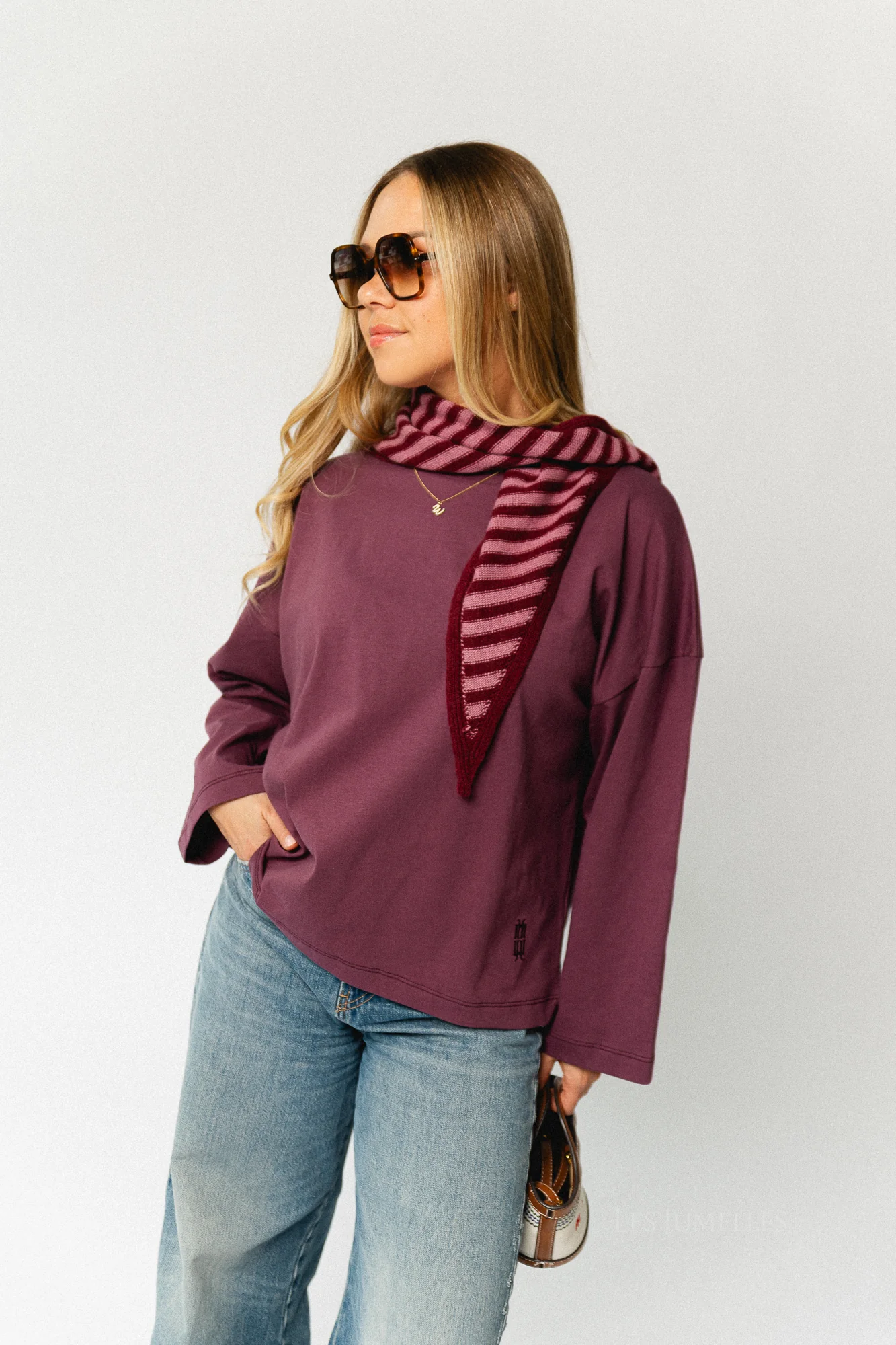 Susie striped triangle scarf - burgundy/raspberry - Image 3