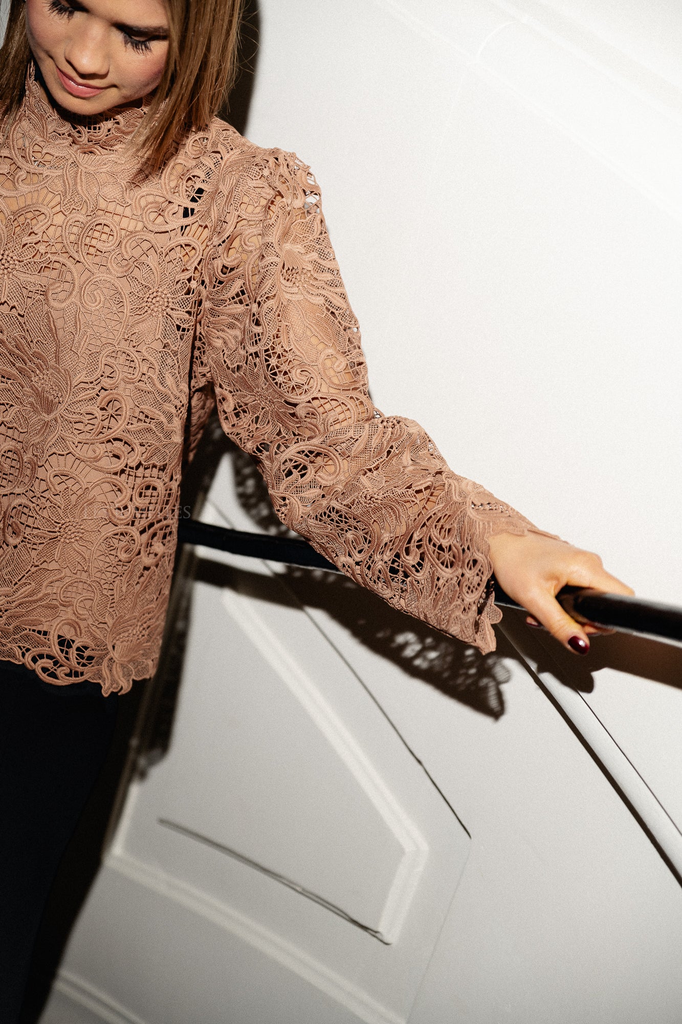 Viboe LS high neck lace top mocha mousse - Image 8