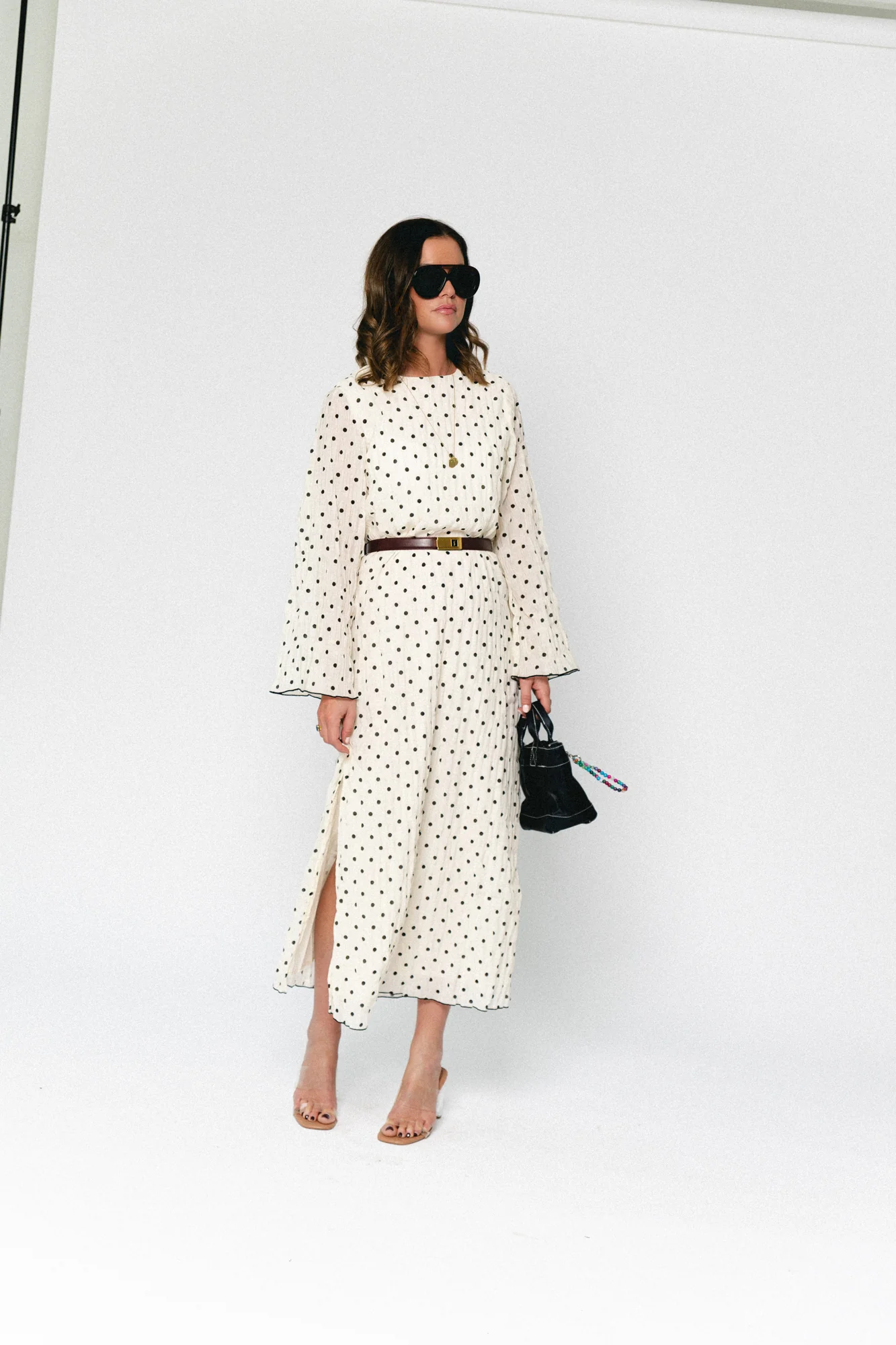 VIEbla L/S ankle dress cloud dancer/black dots