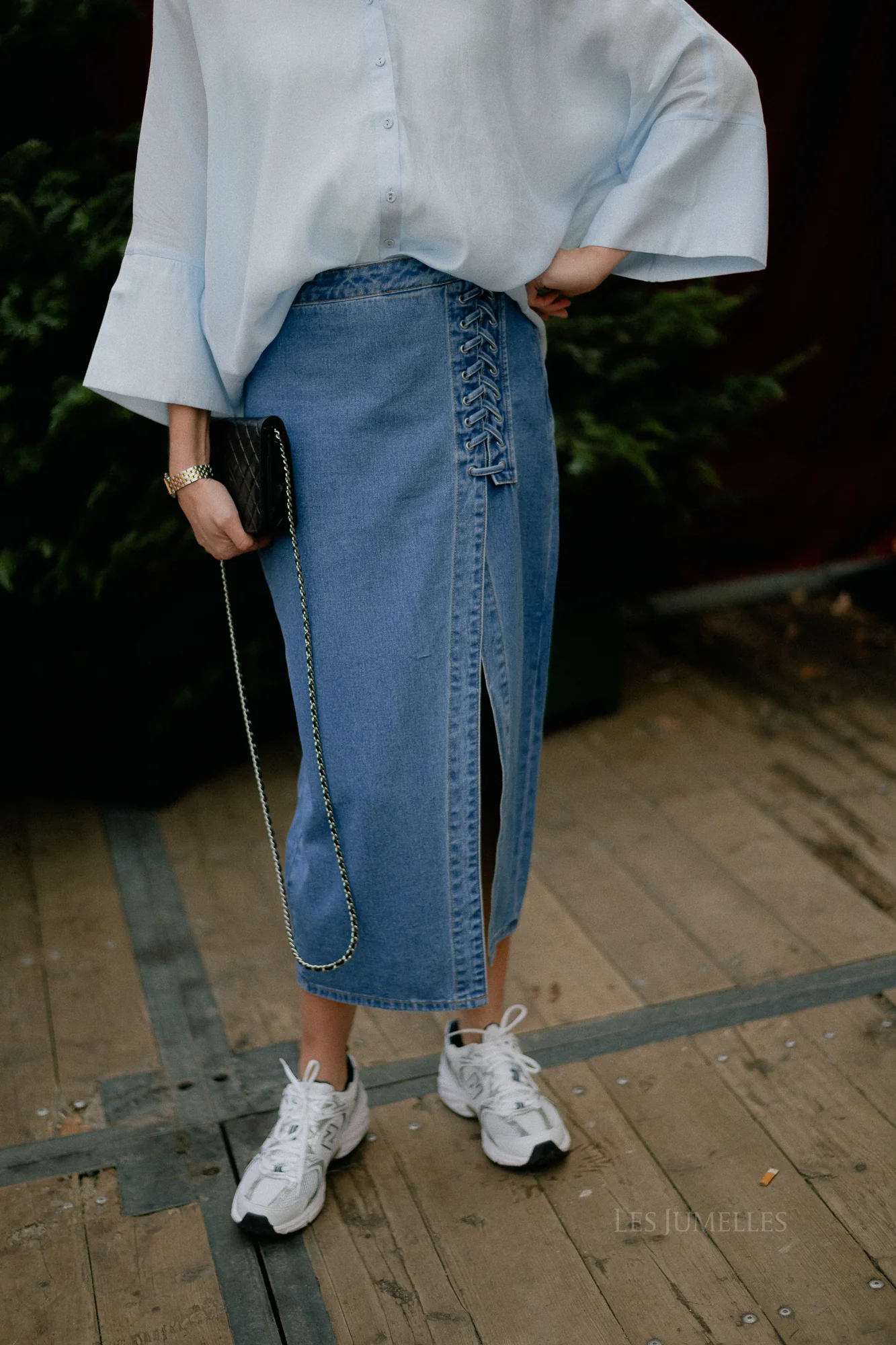 VIGarcia HW lacing detail skirt medium blue denim - Image 9